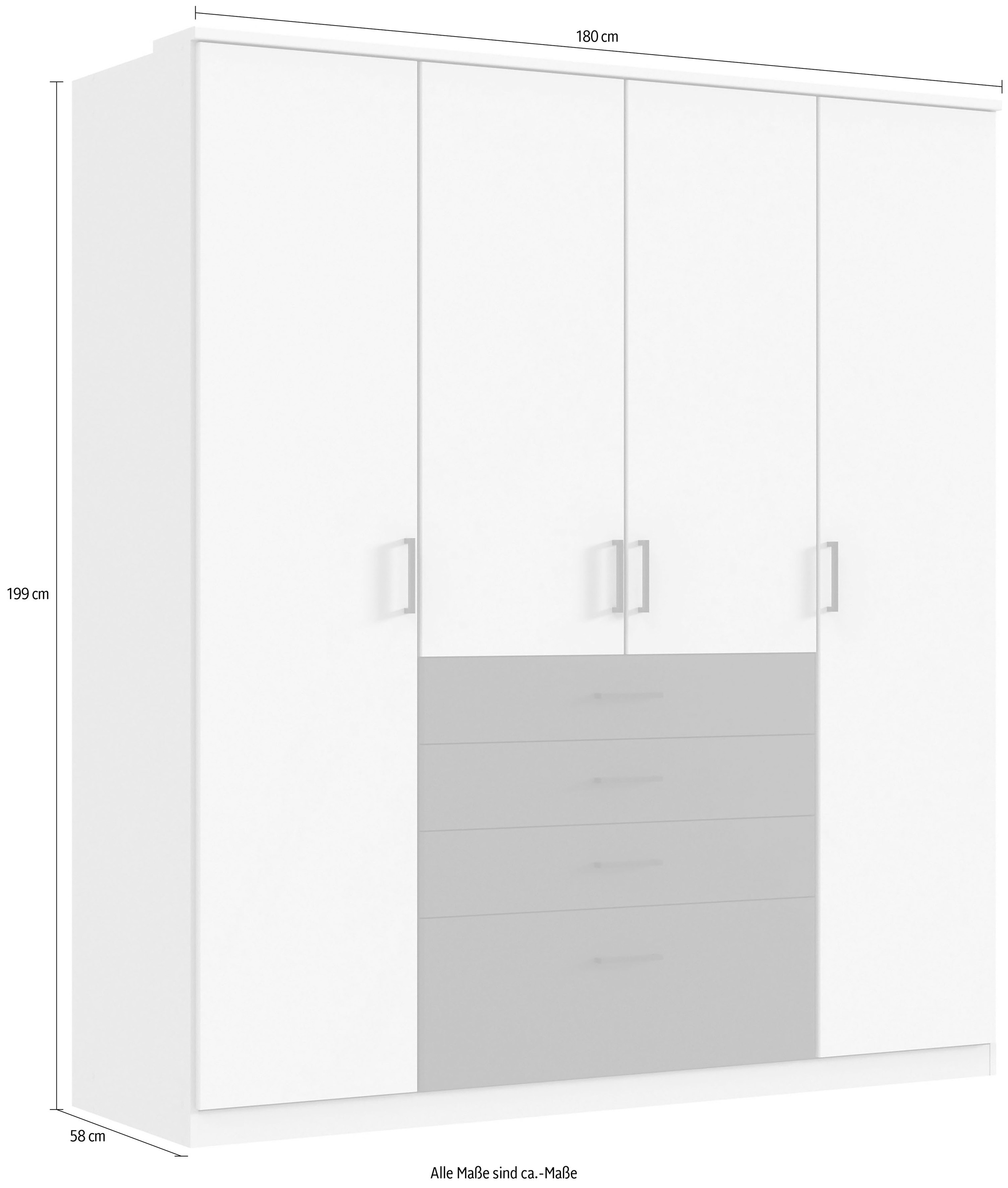 Wimex Kleiderschrank »Cottbus, in weiß oder grau modern kombiniert mit graphitfb.Schubladen«, (in 3 Größen, schwarze Griffe, Made in Germany), mit 4 Schubladen, wahlweise mit oder ohne Spiegel