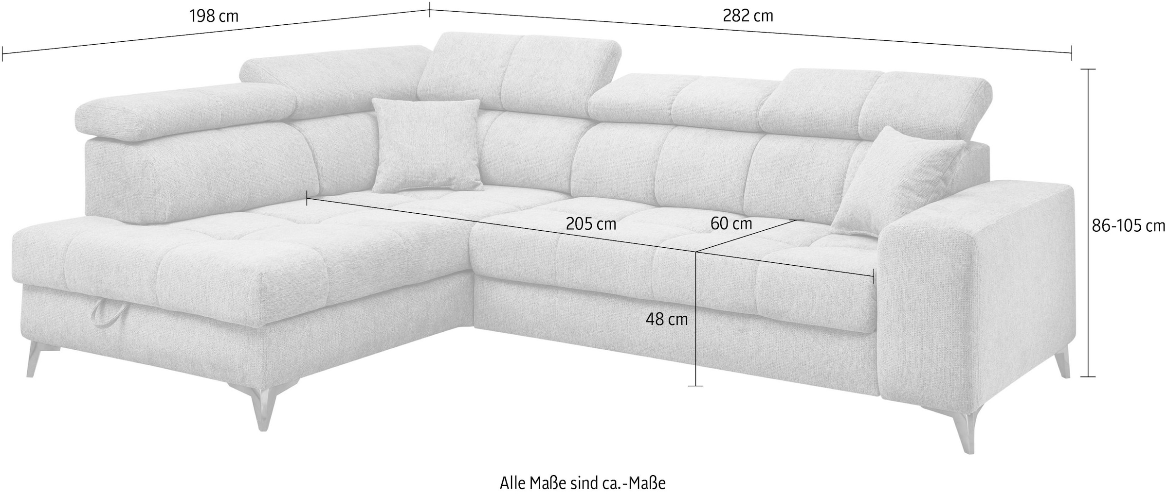 ED EXCITING DESIGN Ecksofa »Sydney L-Form«, (2 St.), frei im Raum stellbar, mit Bettkasten, inkl. Kopfteilverstellung