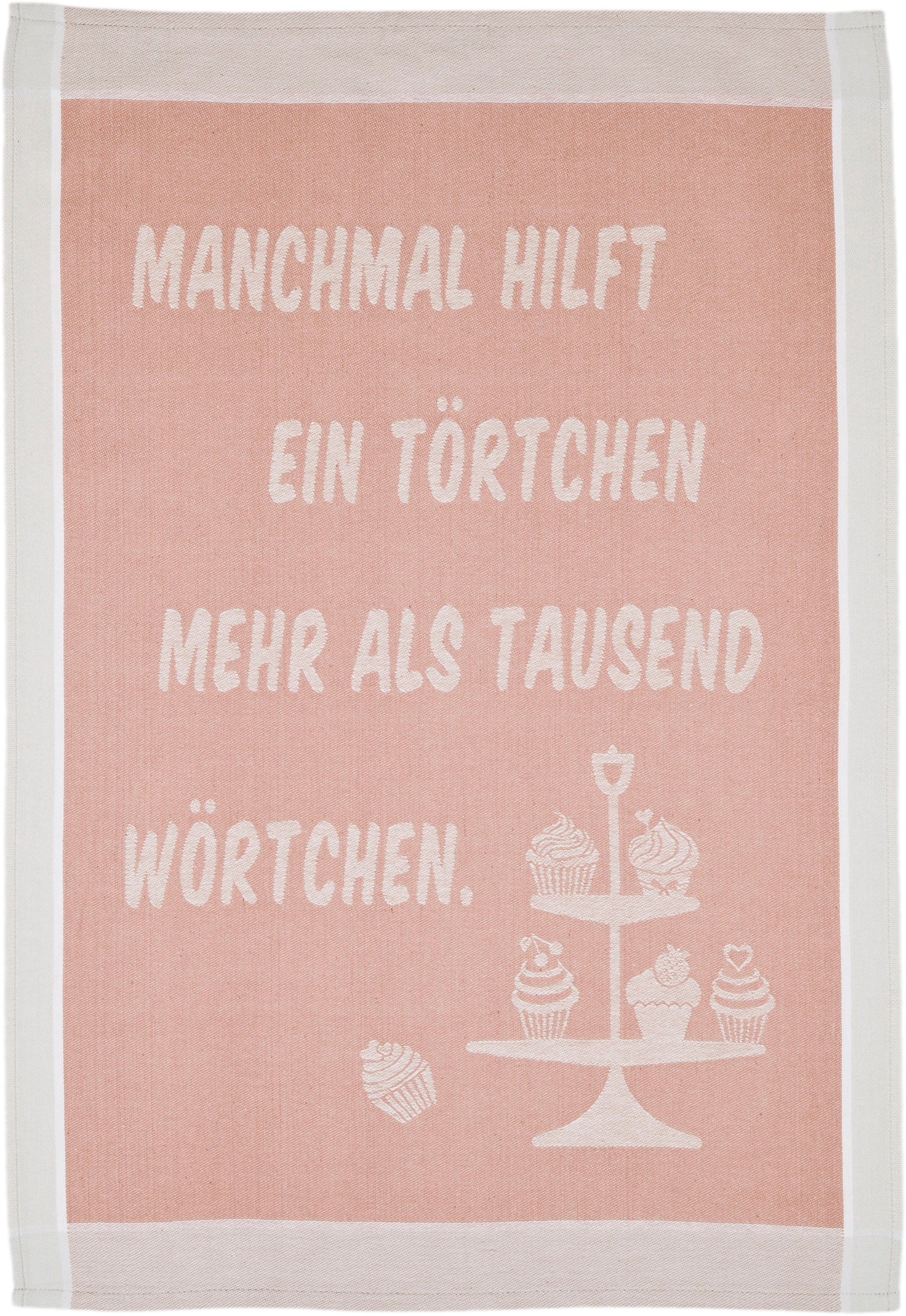 ROSS Geschirrtuch »Manchmal hilft ein Törtchen mehr als tausend Wörtchen«, (Set, 3 tlg.), Sprüchetuch, aus 100% Baumwolle
