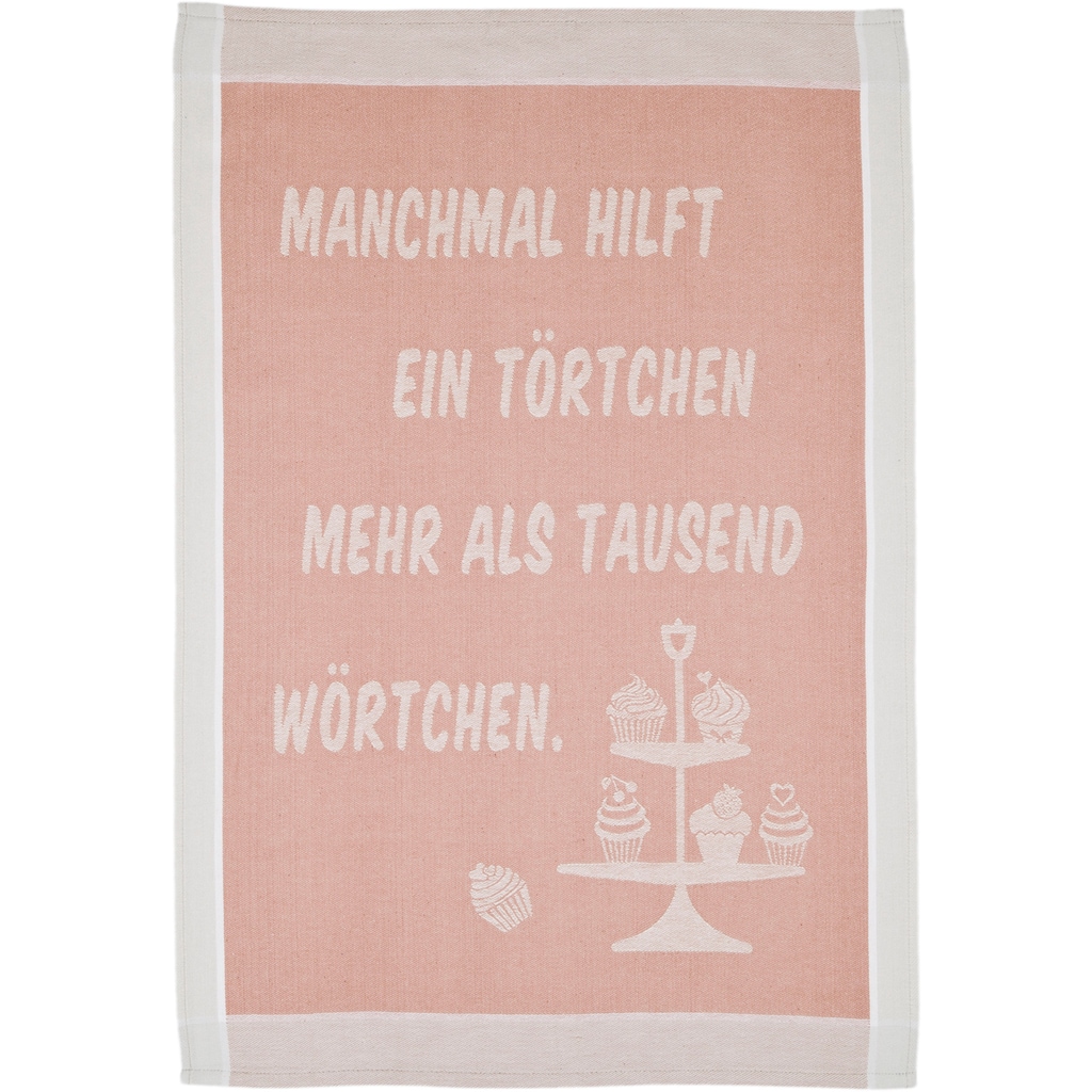 ROSS Geschirrtuch »Manchmal hilft ein Törtchen mehr als tausend Wörtchen«, (Set, 3 tlg.)