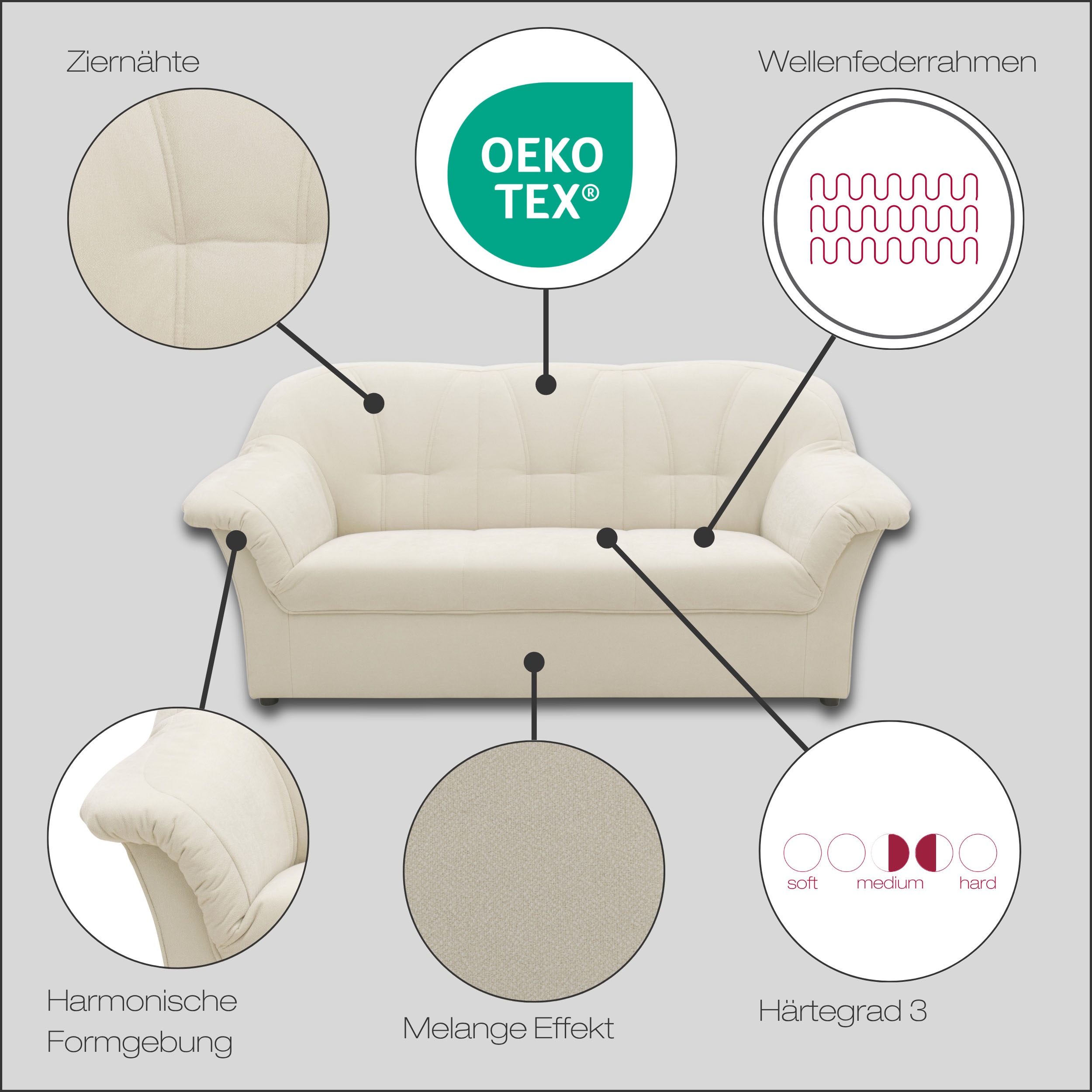 Thumbnail - DOMO collection Polstergarnitur "Pegnitz zeitloses und elegantes Design" Set, 2 Stk. tlg.