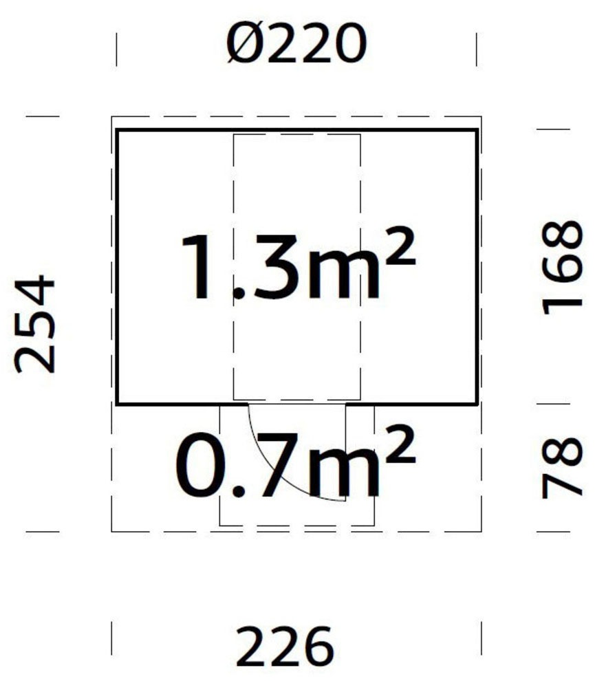 Palmako Fasssauna, 1,3 + 0,7 m², BxT: 226 x 253 cm