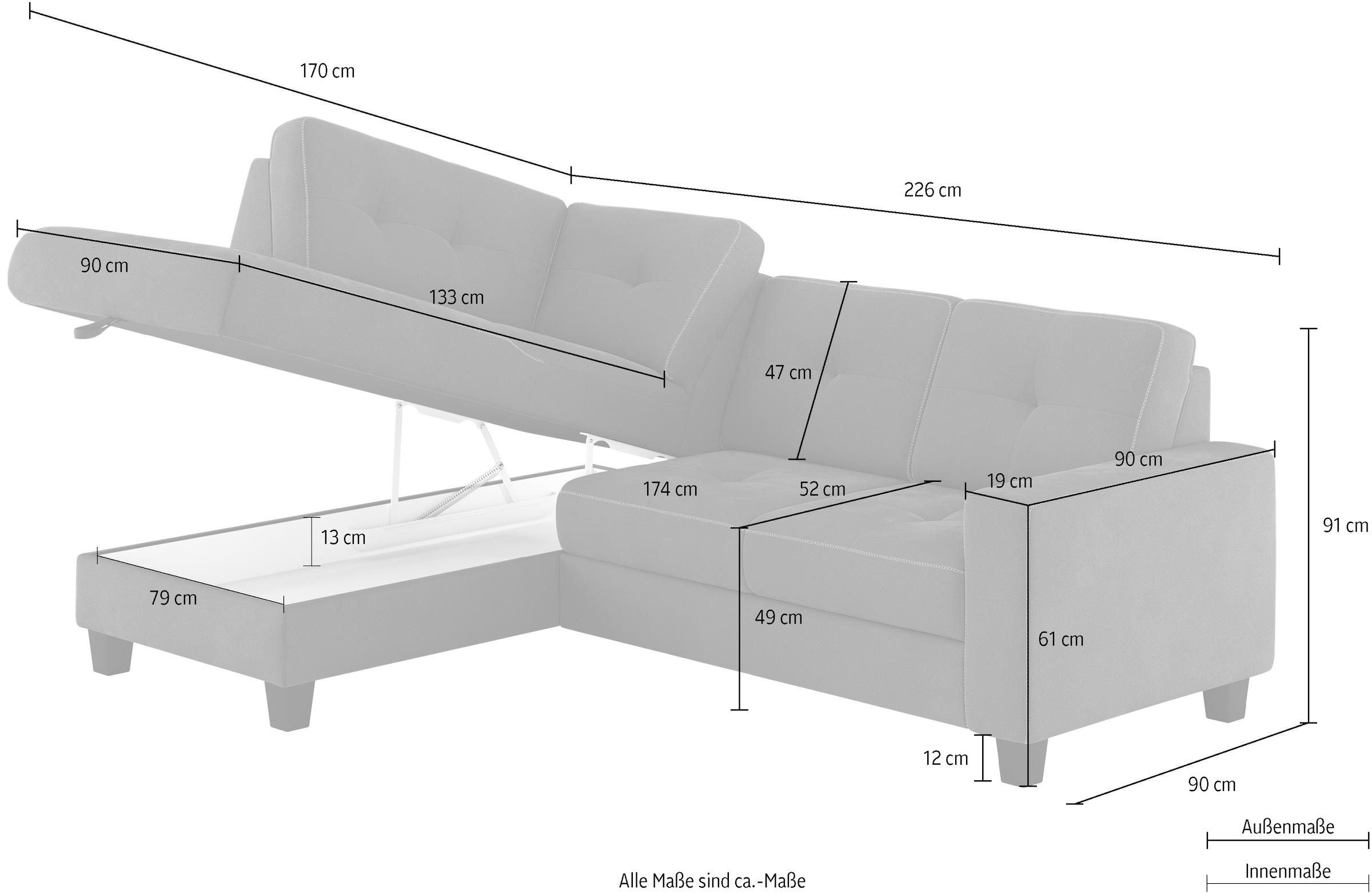 Places of Style Ecksofa »Varese«, Kreuznaht in beige