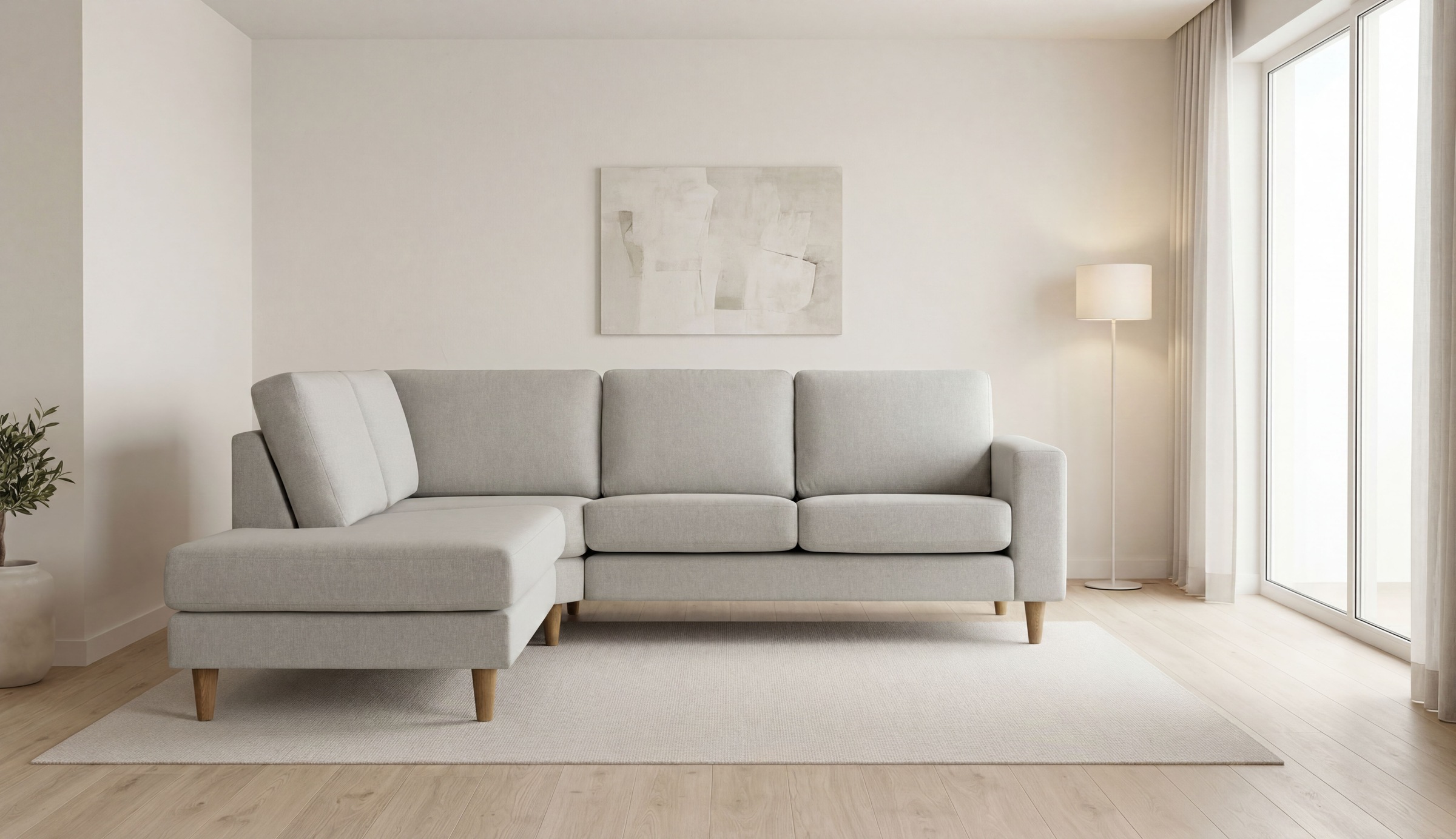 Ecksofa OTTO HOME, B:230cm H:87cm T:218cm, beige, 100% polyester, Wohnzimmer, Sofas, "Tvinno", im skandinavischen Stil, L-Form, mit Massivholzfüßen,