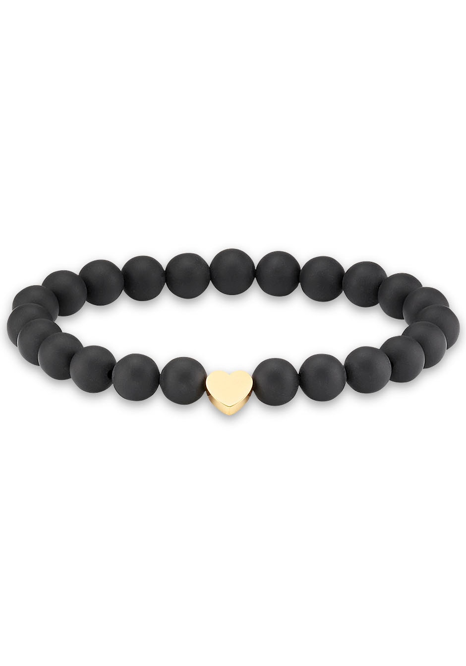 Armband FIRETTI "Schmuck Geschenk Herz Element, Steinarmband, Partnerarmband", schwarz (gelbgoldfarben, schwarz, matt, schwarz, matt), Armbänder, Damen, 19cm, Edelstahl Polyester, Edelstahl, Polyester, Armband, Made in Germany - mit Onyx oder Tigerauge