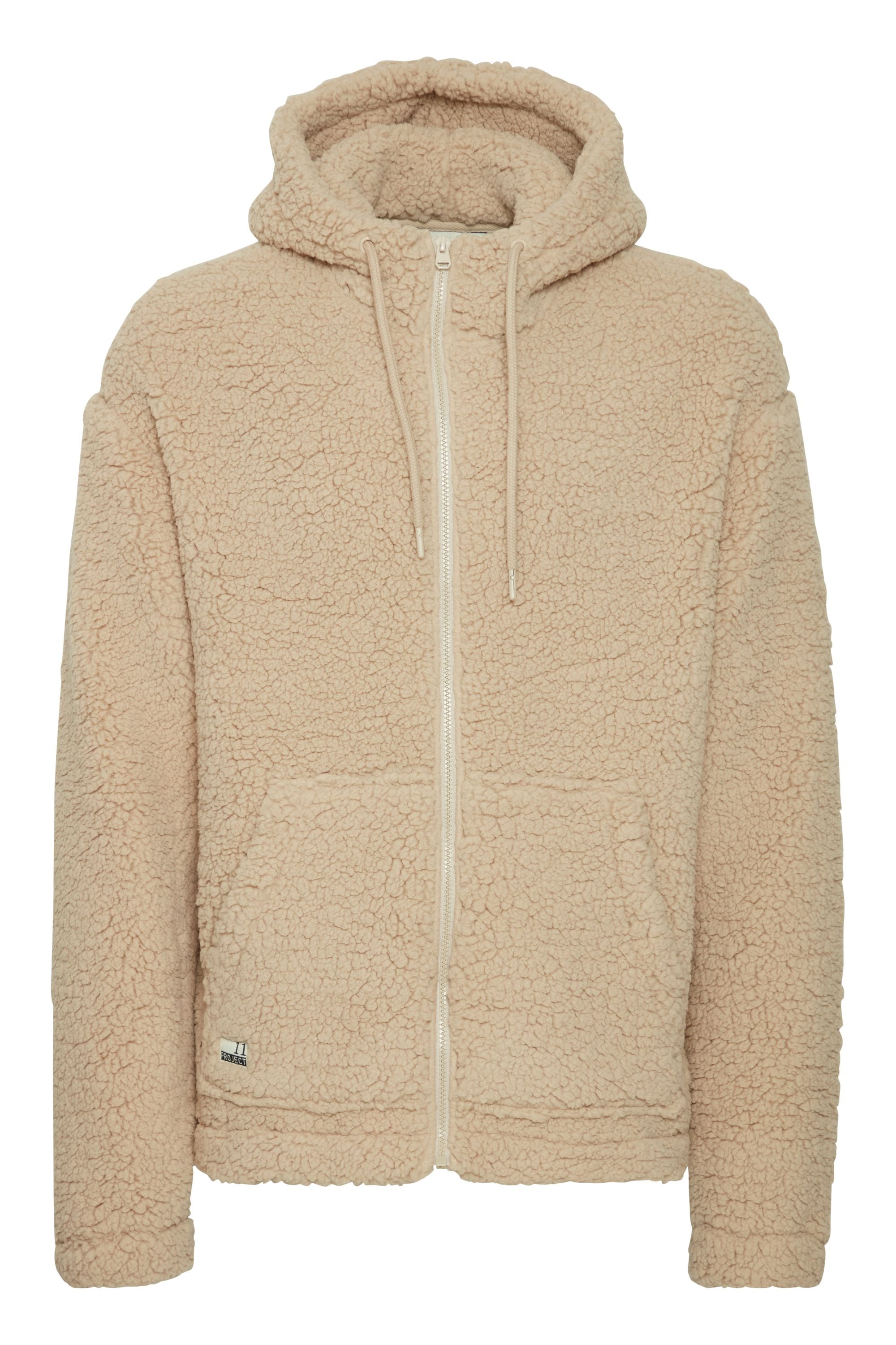 Funktions-Kapuzensweatjacke 11 PROJECT "Fellimitatjacke PRDaag", Herren, Gr. XL, beige (oatmeal), Obermaterial: 100% Polyester PES., Sweatjacken