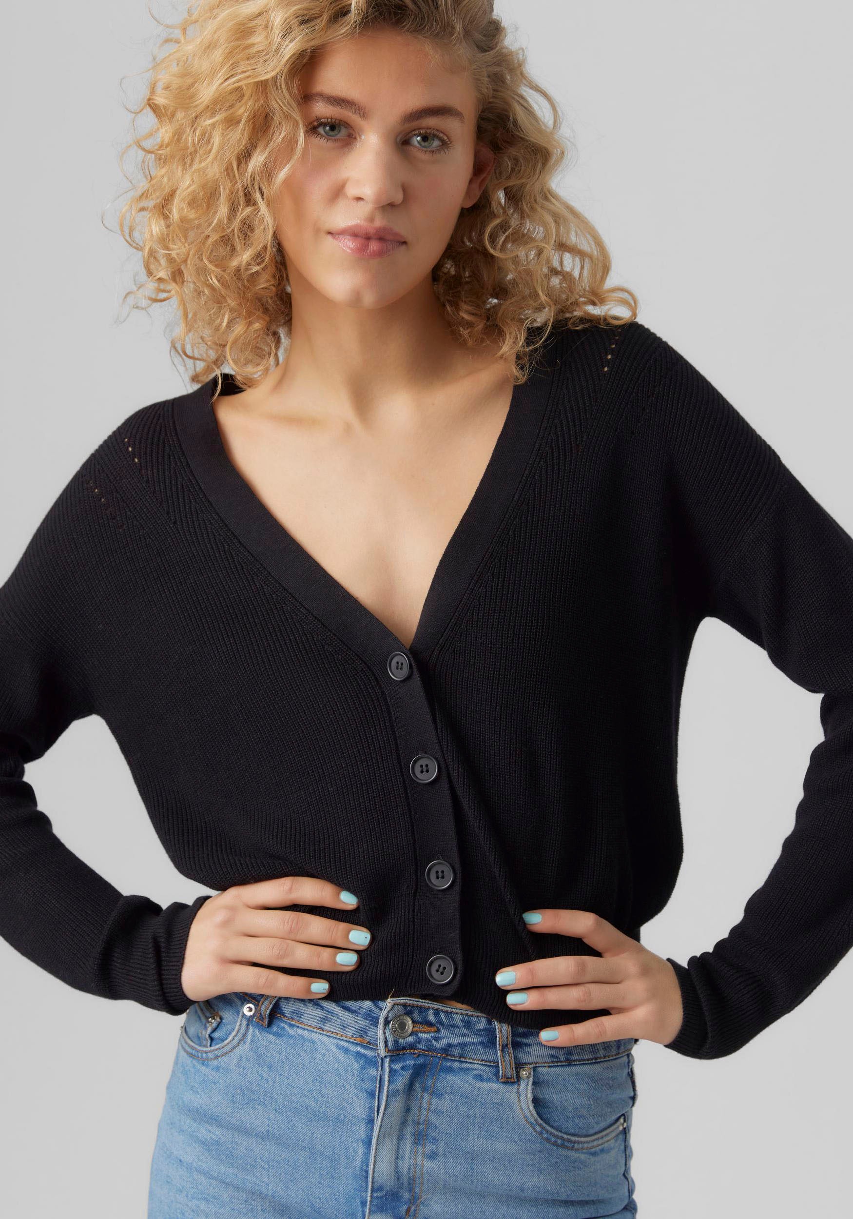 Vero Moda Strickjacke "VMNEWLEXSUN LS SHORT V-NECK CAR GA NOOS" mit Knopfle günstig online kaufen