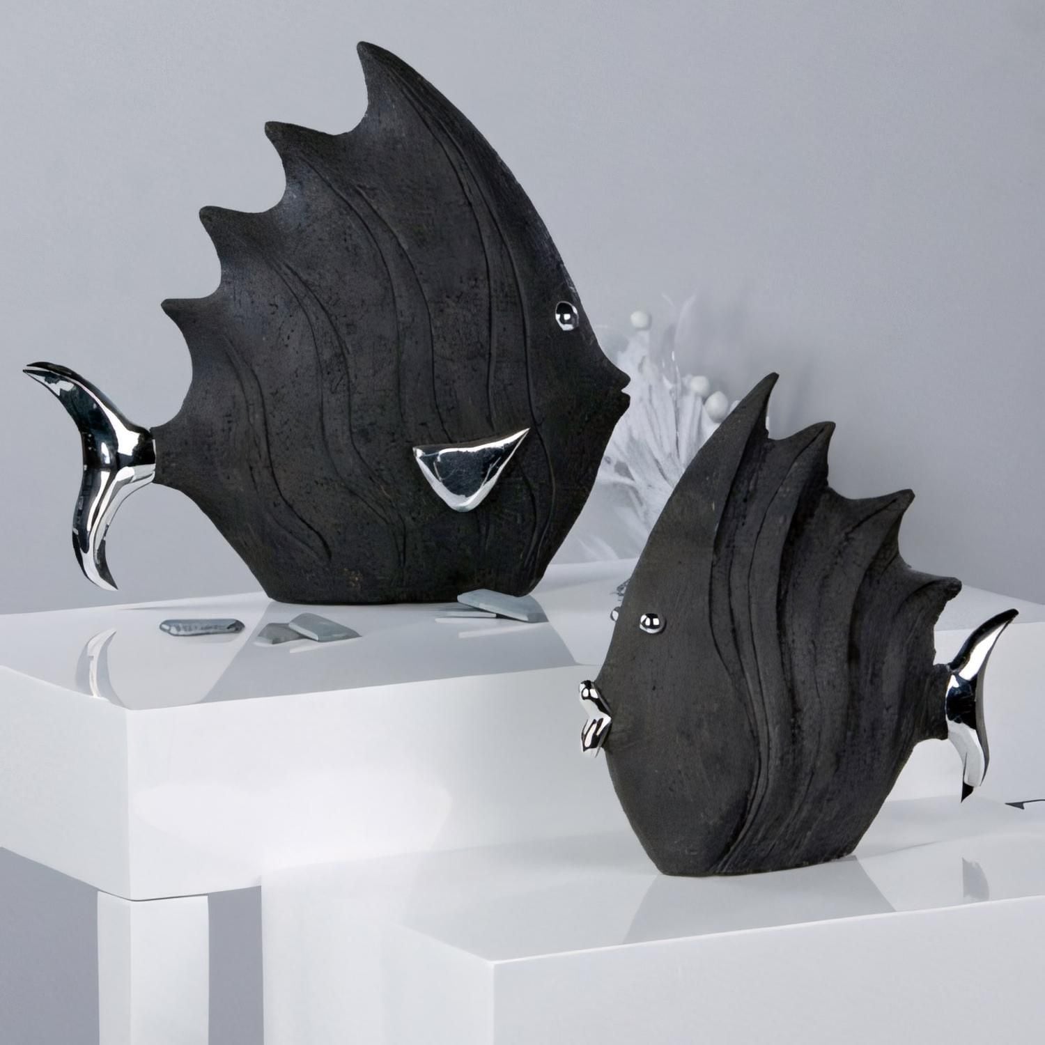 Casablanca by Gilde Tierfigur »Figur Fisch« Schwarze Steinoptik mit silbernen Akzenten