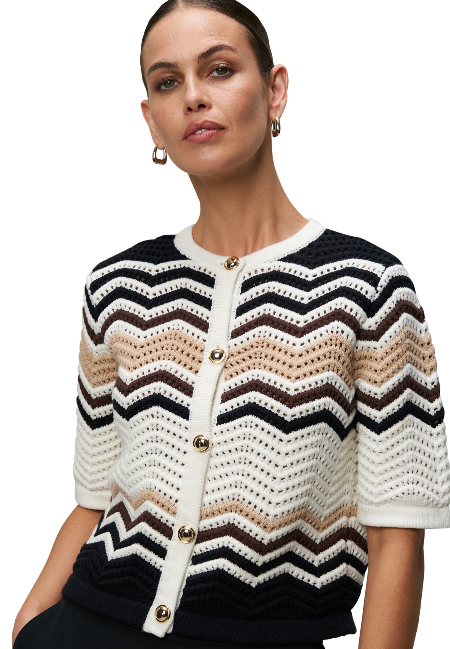 Zero Strickjacke »zero Strickjacke mit Zickzackmuster«, Knopfleiste