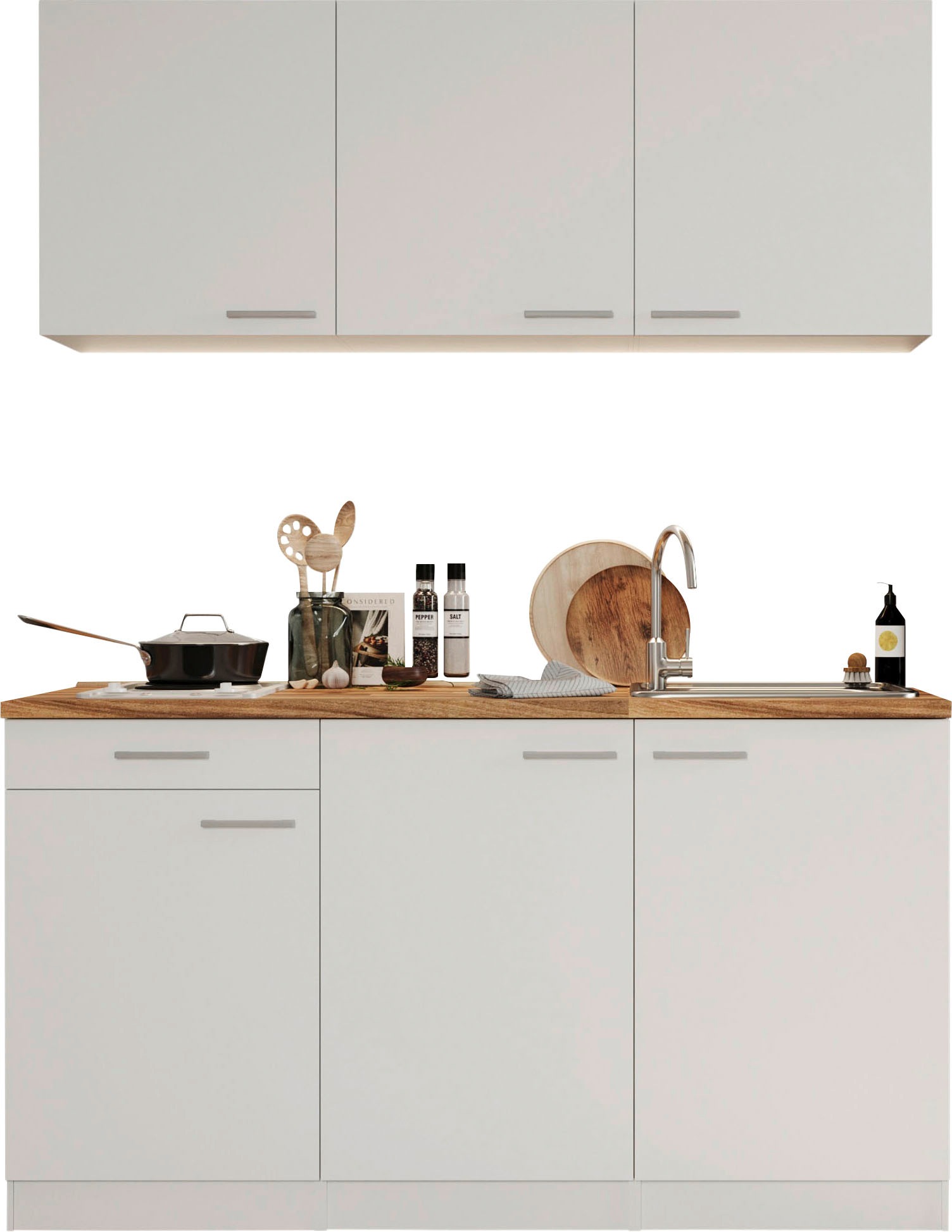 Küche »Luis, mit Duo Kochfeld, wahlweise mit Mikrowelle, Korpus Weiß,«, Breite 150 cm