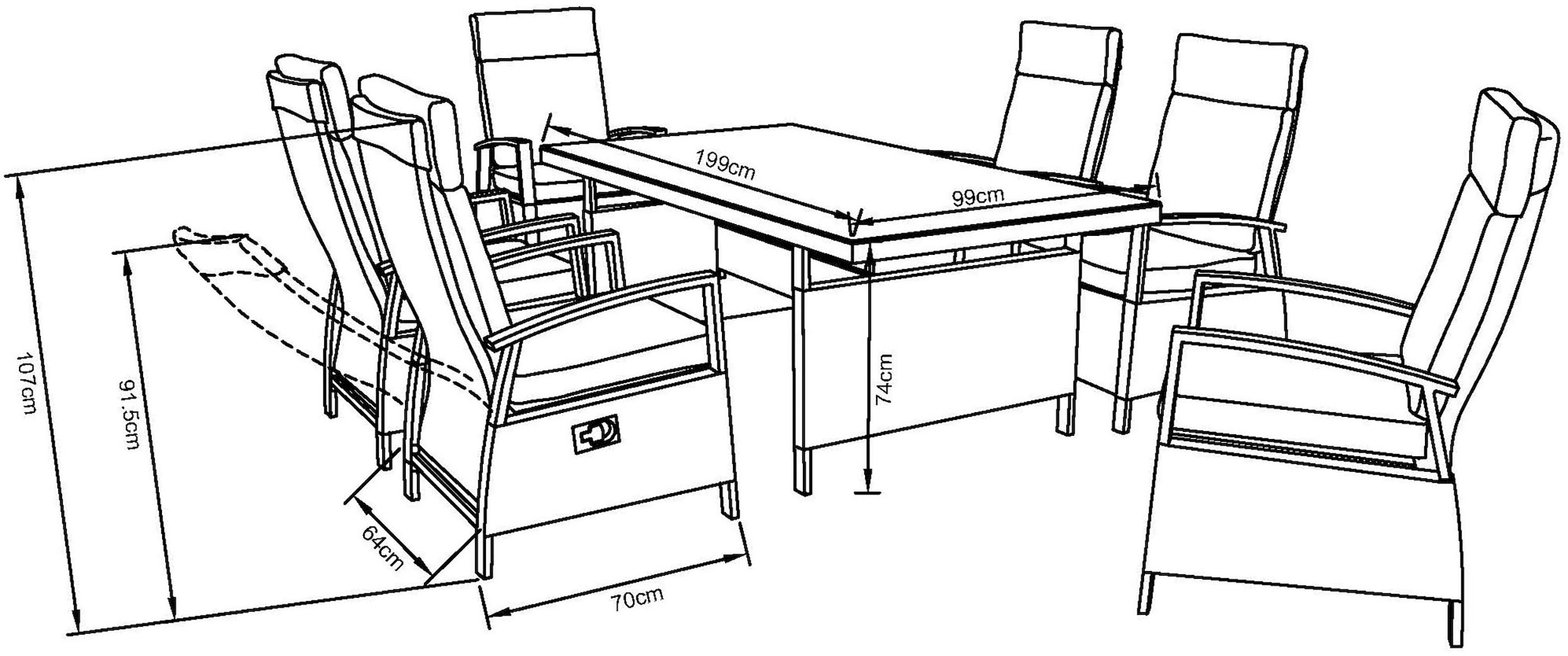 KONIFERA Garten-Essgruppe »New Monaco« Set, 6x Sessel, 6x Auflagen, 1x Tisch, 13 tlg. tlg. bestehend aus 1 Tisch, 6 Sesseln und 6 Sitzauflagen