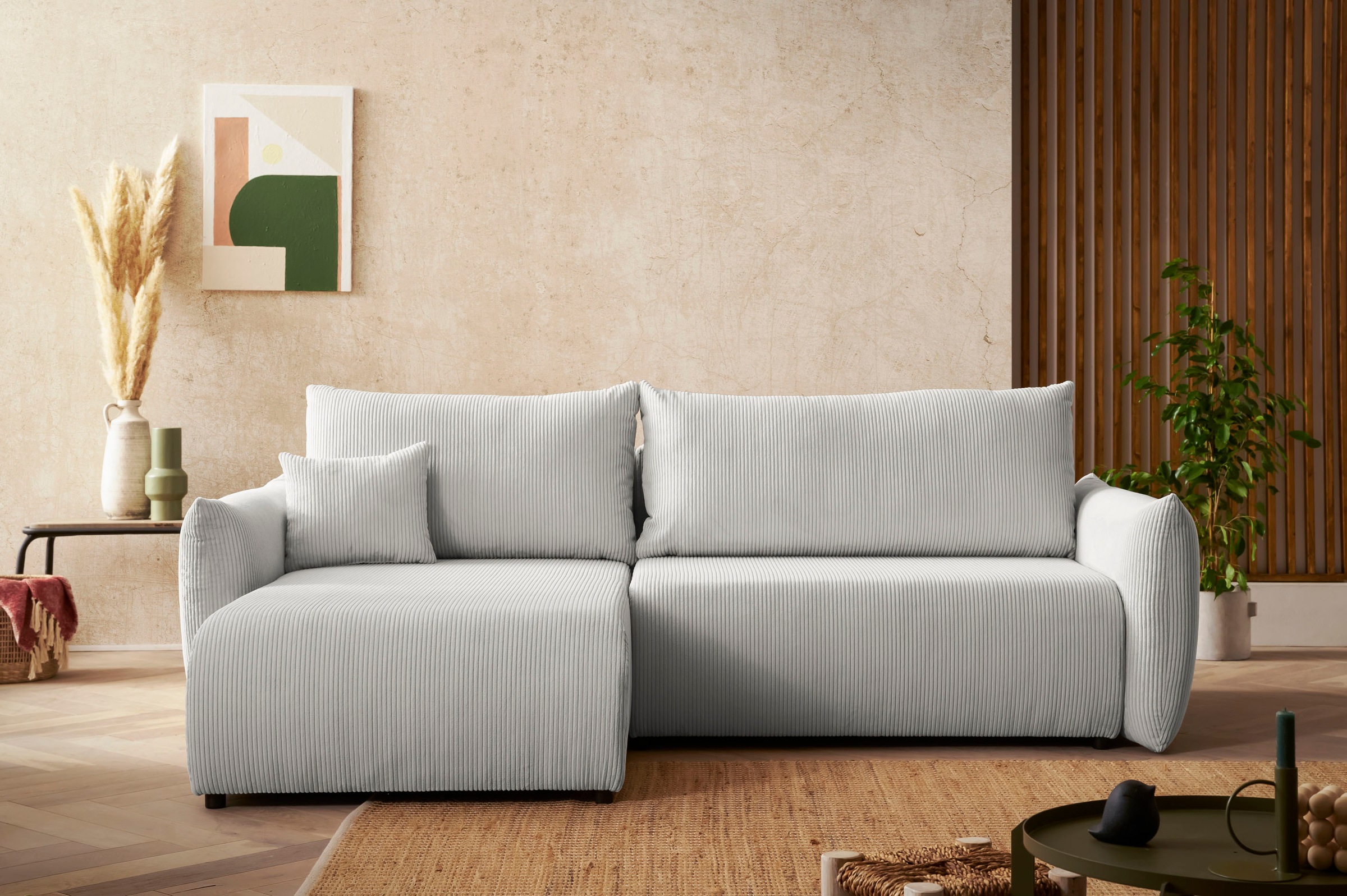 INOSIGN Ecksofa »MAVAS Schlafsofa mit Bettkasten, L-Form,«, ca.257/127cm (Liegefläche 212/145 cm), Cord, Chenille, Struktur