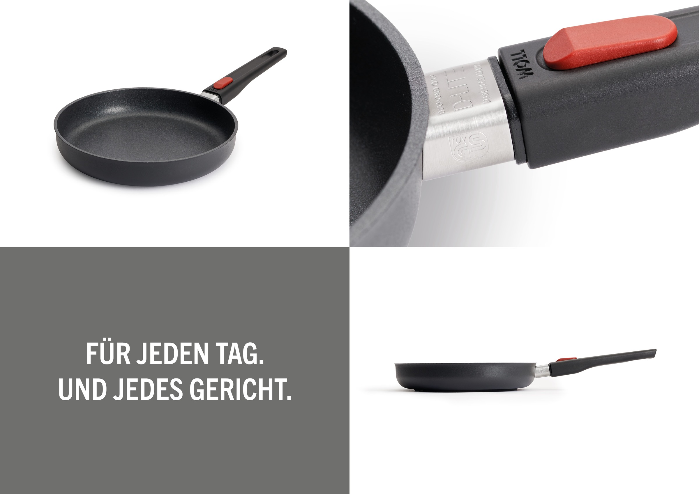 WOLL Bratpfanne »D-Lite Bratpfanne, Ø20-32cm, Aluminium, Antihaft, Induktion« Aluminiumguss 1 tlg. Abnehmbarer Stiel, Ofenfest o. Stiel, Spülmaschinengeeignet, 5cm hoch