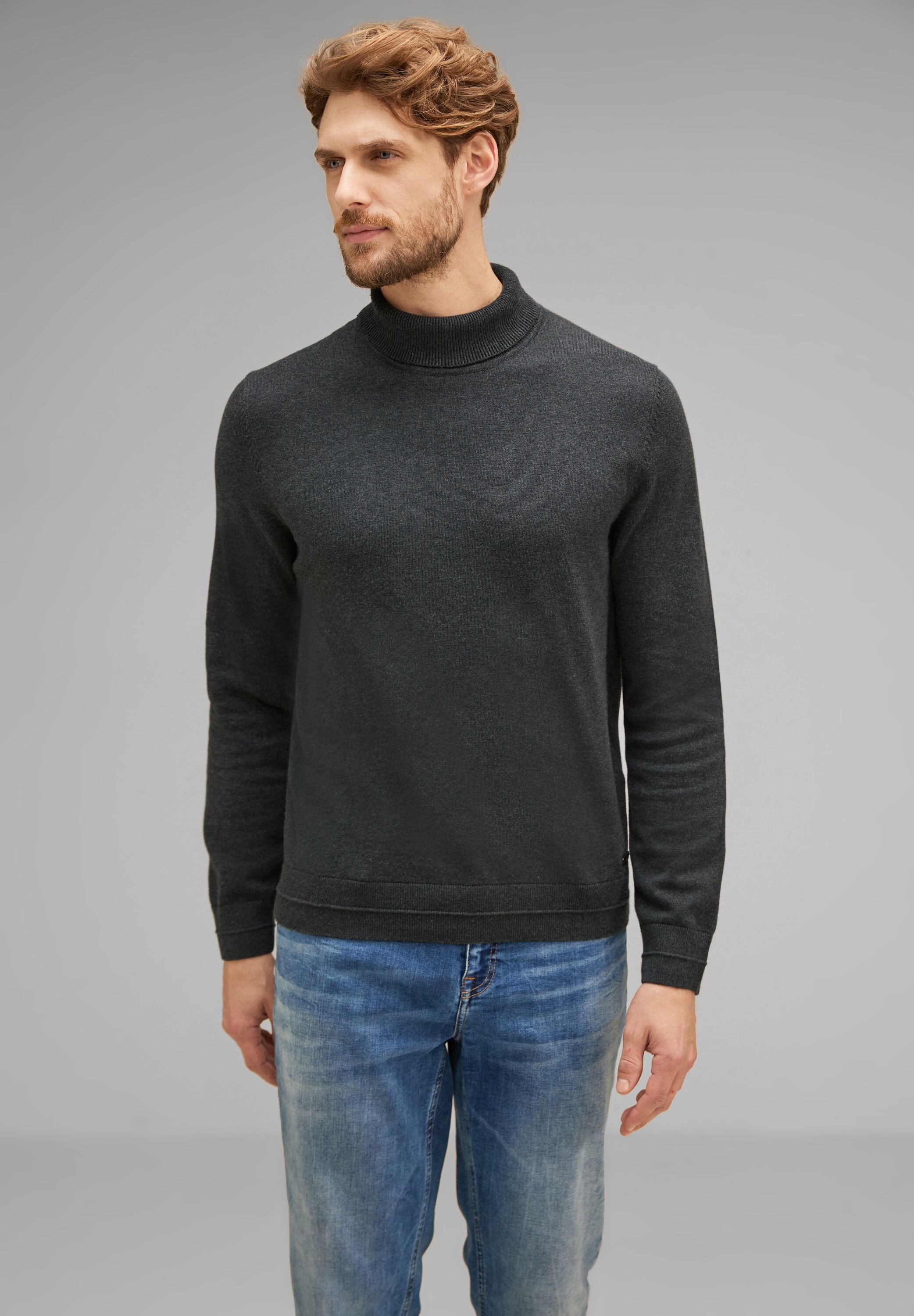 STREET ONE MEN Stehkragenpullover, in Melange Optik