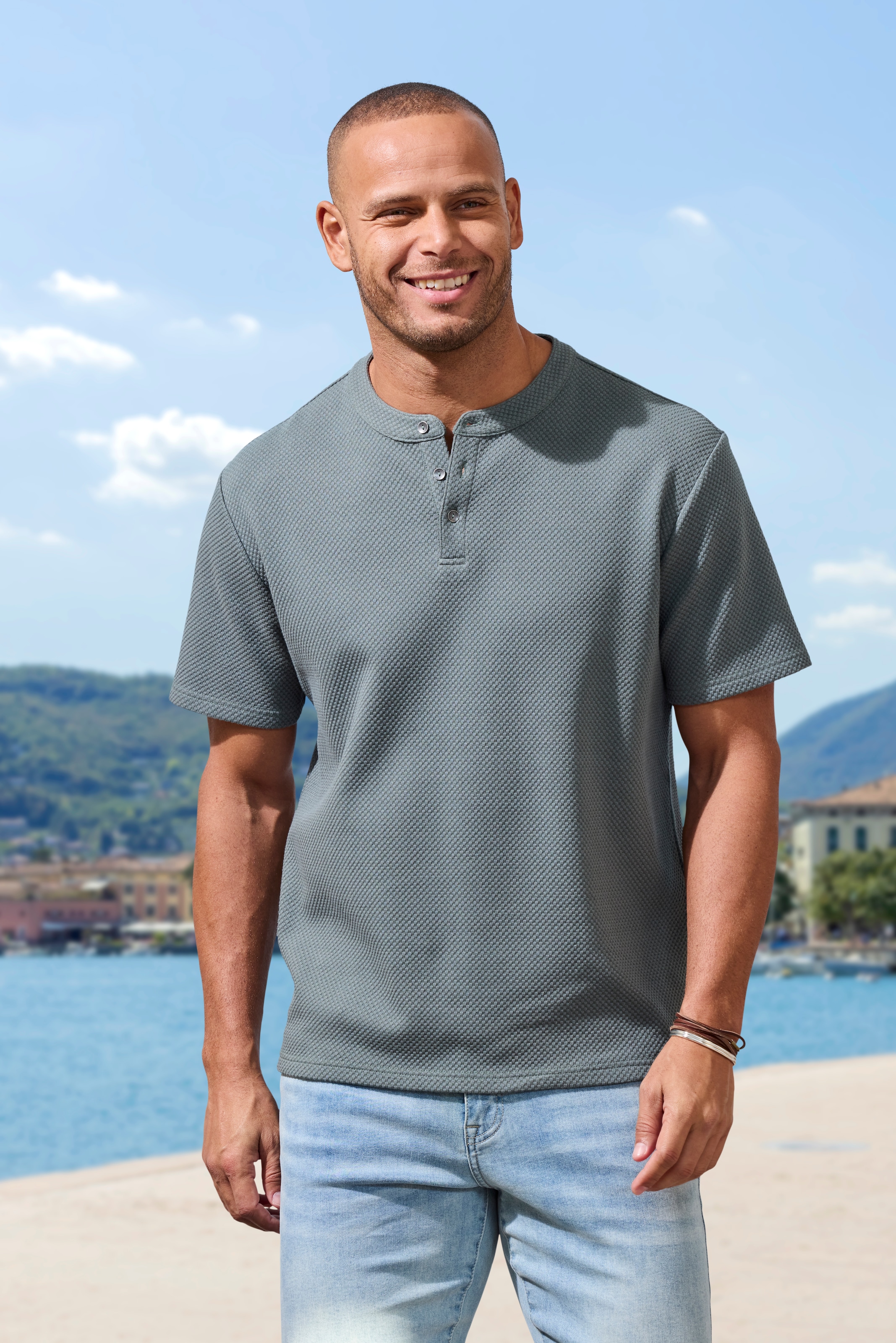 John Devin T-Shirt "Kurzarm-Poloshirt aus Struktur-Qualität" mit modischem günstig online kaufen