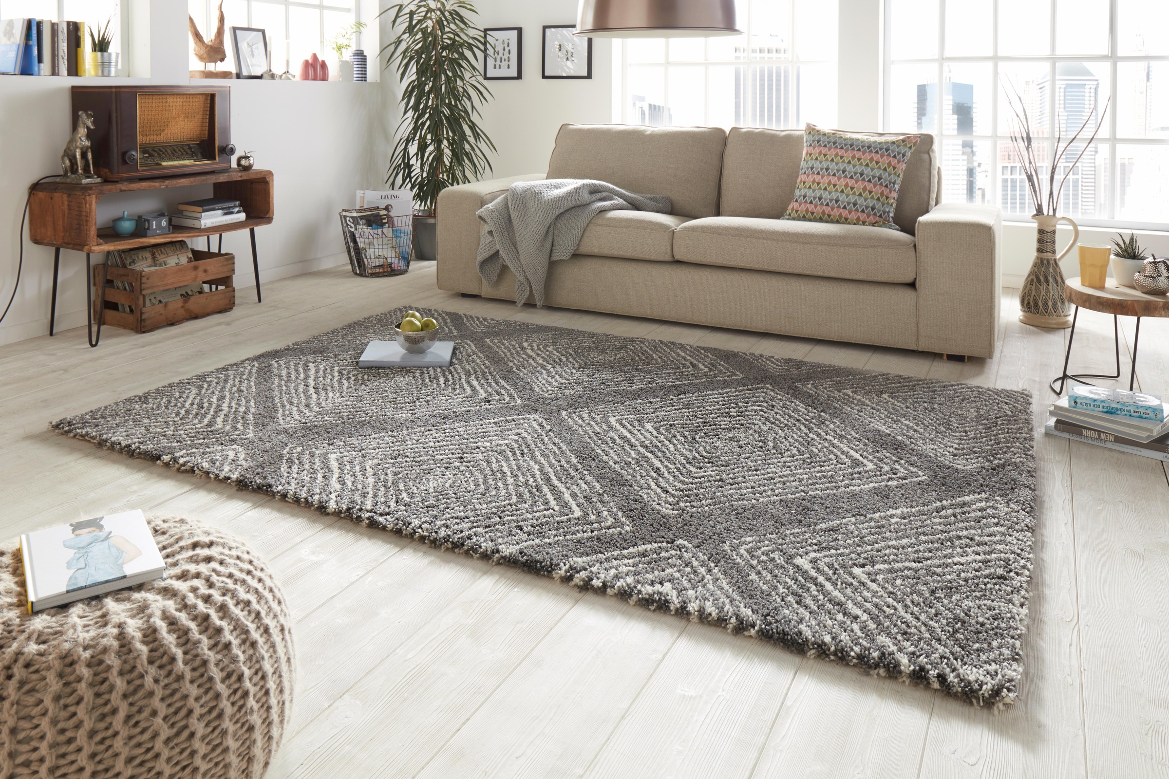 HANSE Home Hochflor-Teppich »Wire«, rechteckig, 35 mm Höhe, Shaggy, Flokati, Raute, Weich, Modern, Wohnzimmer, Schlafzimmer, Flur