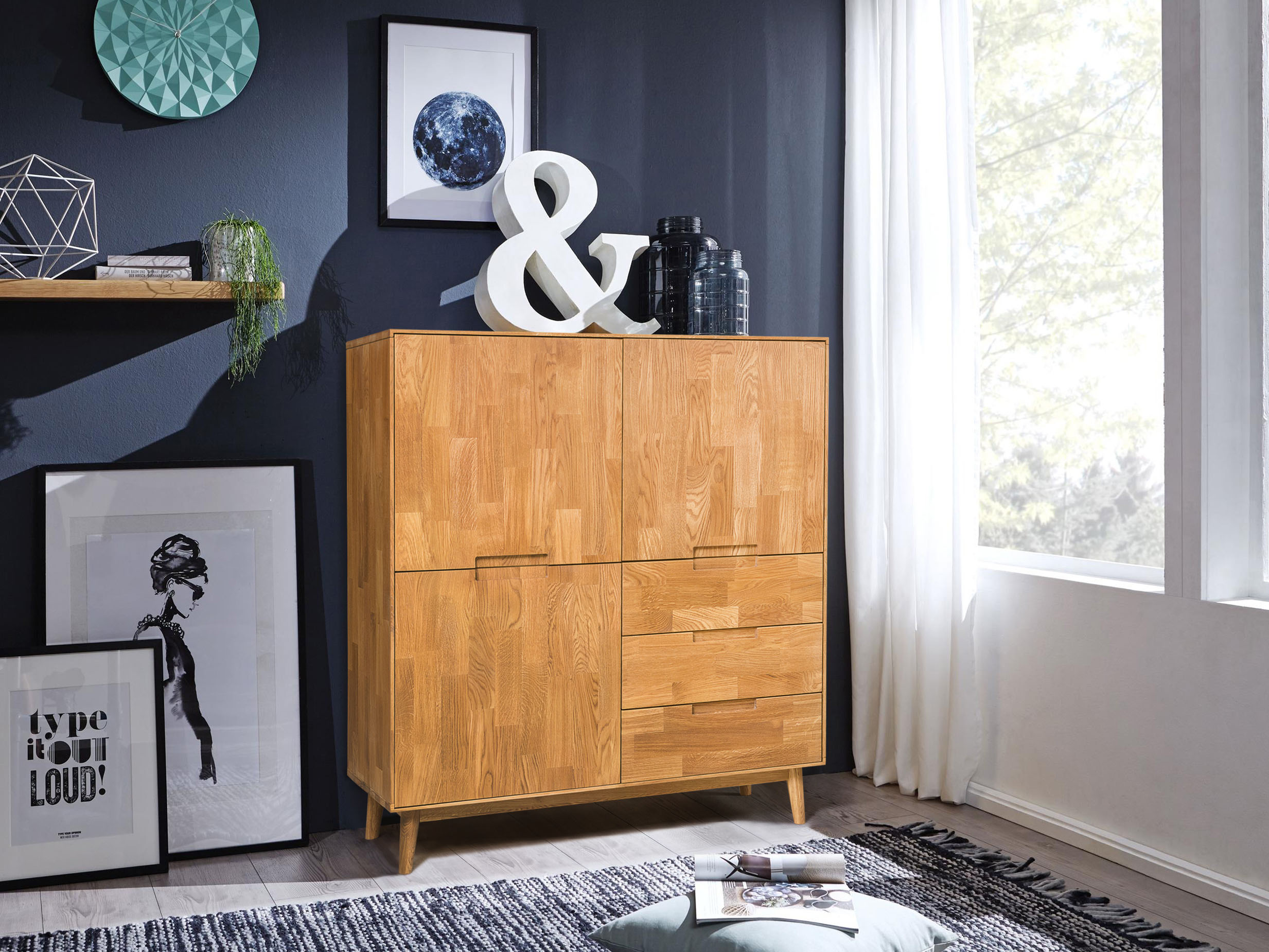 andas Kommode Scandi, aus schönem massivem Eichenholz, eingefräste Griffmulden, Breite 110 cm natur
