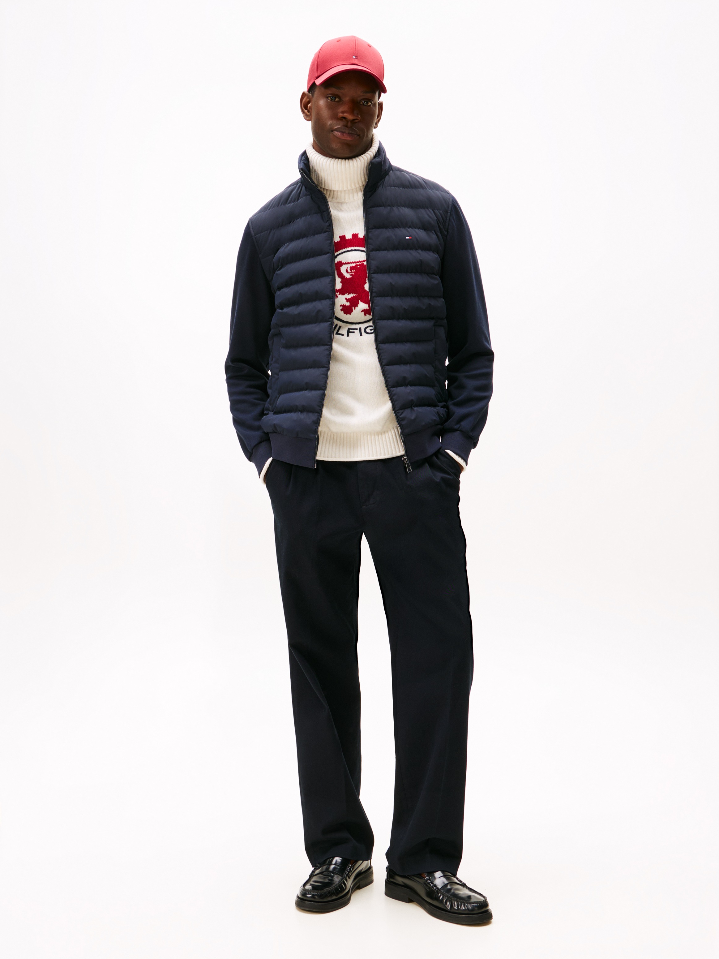 Tommy Hilfiger Kapuzensweatjacke »MIX MEDIA HOODED ZIP THROUGH«, mit gesteppten Einsatz, abnehmbare Kapuze, Stehkragen, regular fit