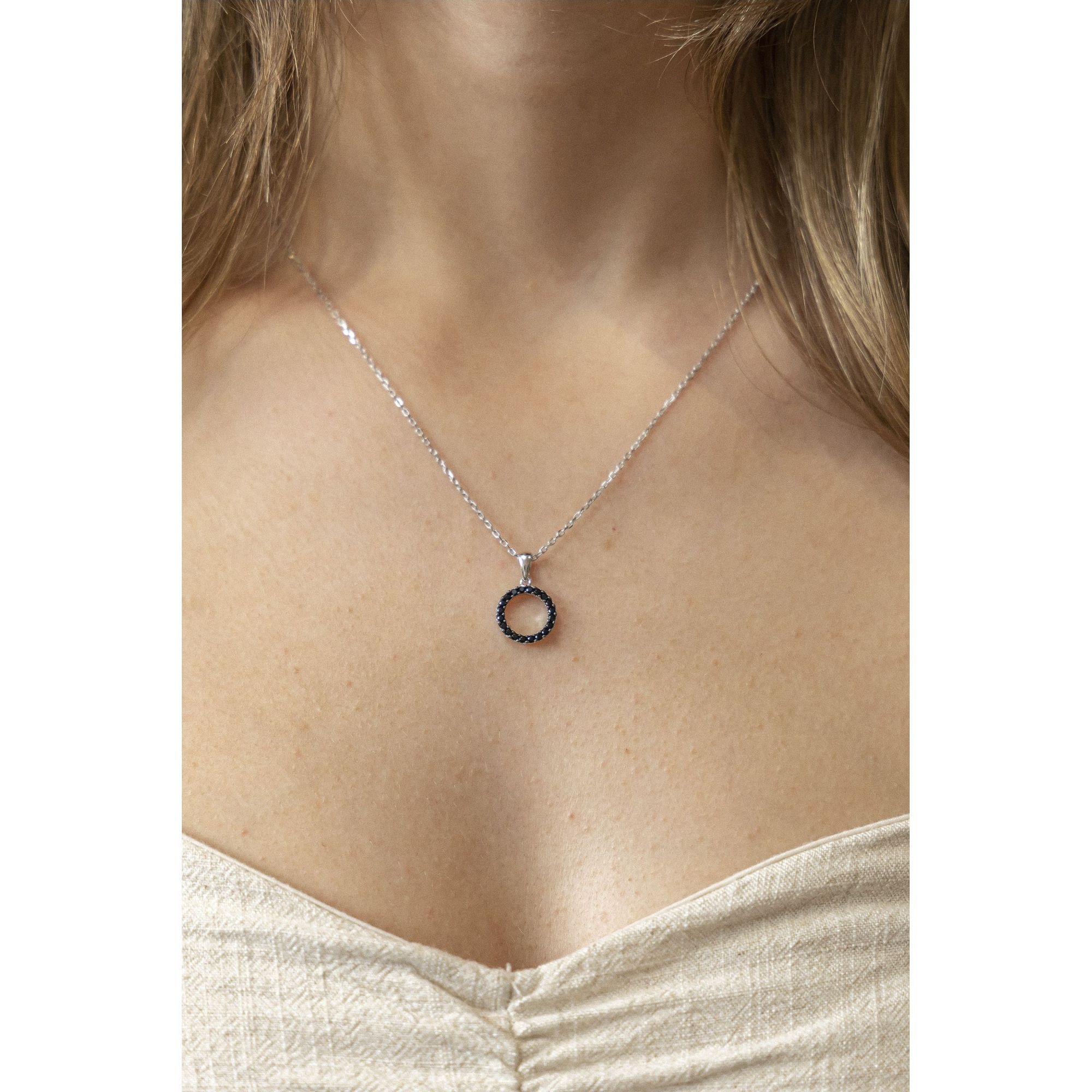 CELESTA Kette mit Anhänger »Silber 925 rhodiniert 42+3cm lang mit schwarzen Zirkonia-Steinen«