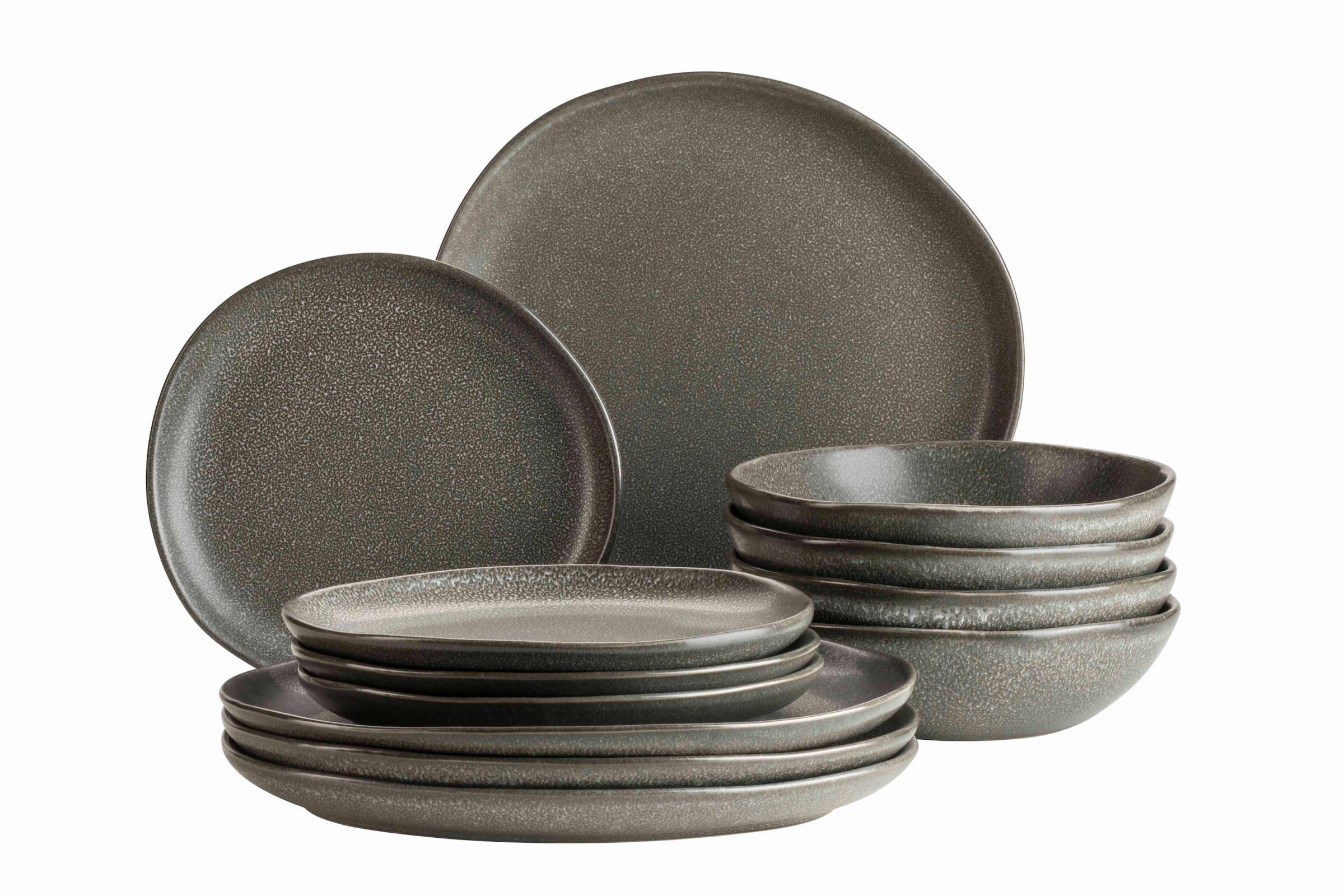 Mäser Grau Teller-Set "Marlena Geschirr-Set Keramik" Teller Set von Baur