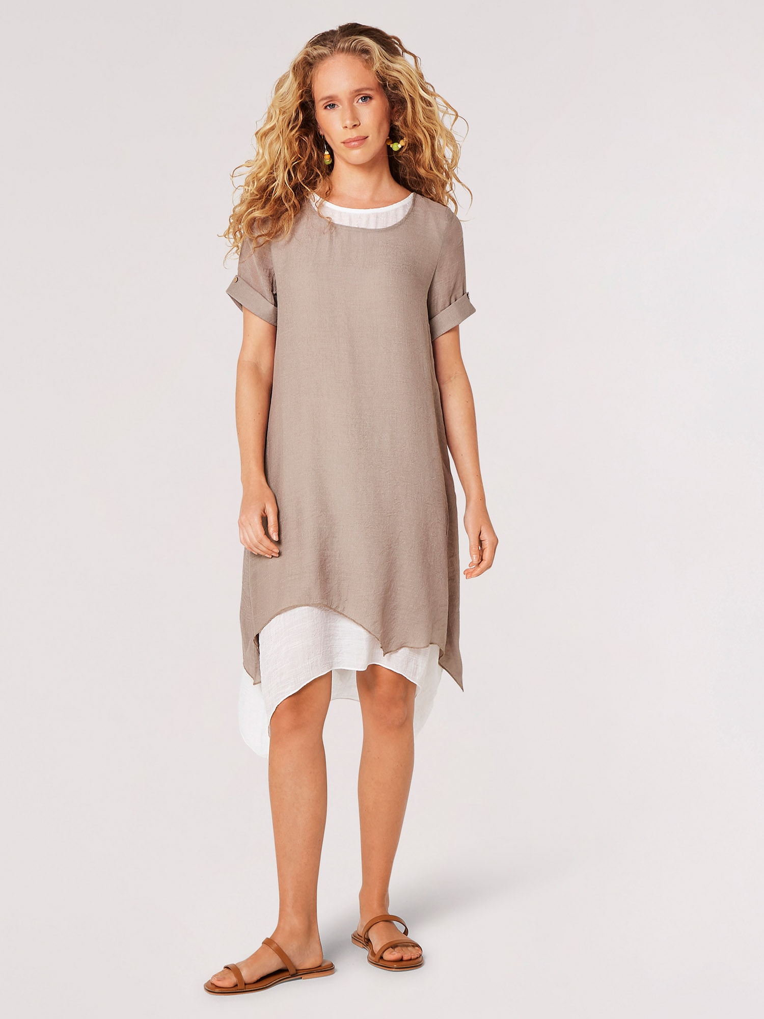 Apricot Minikleid "Schimmerndes Lagenkleid" 1 tlg. mit Umgeschlagärmeln