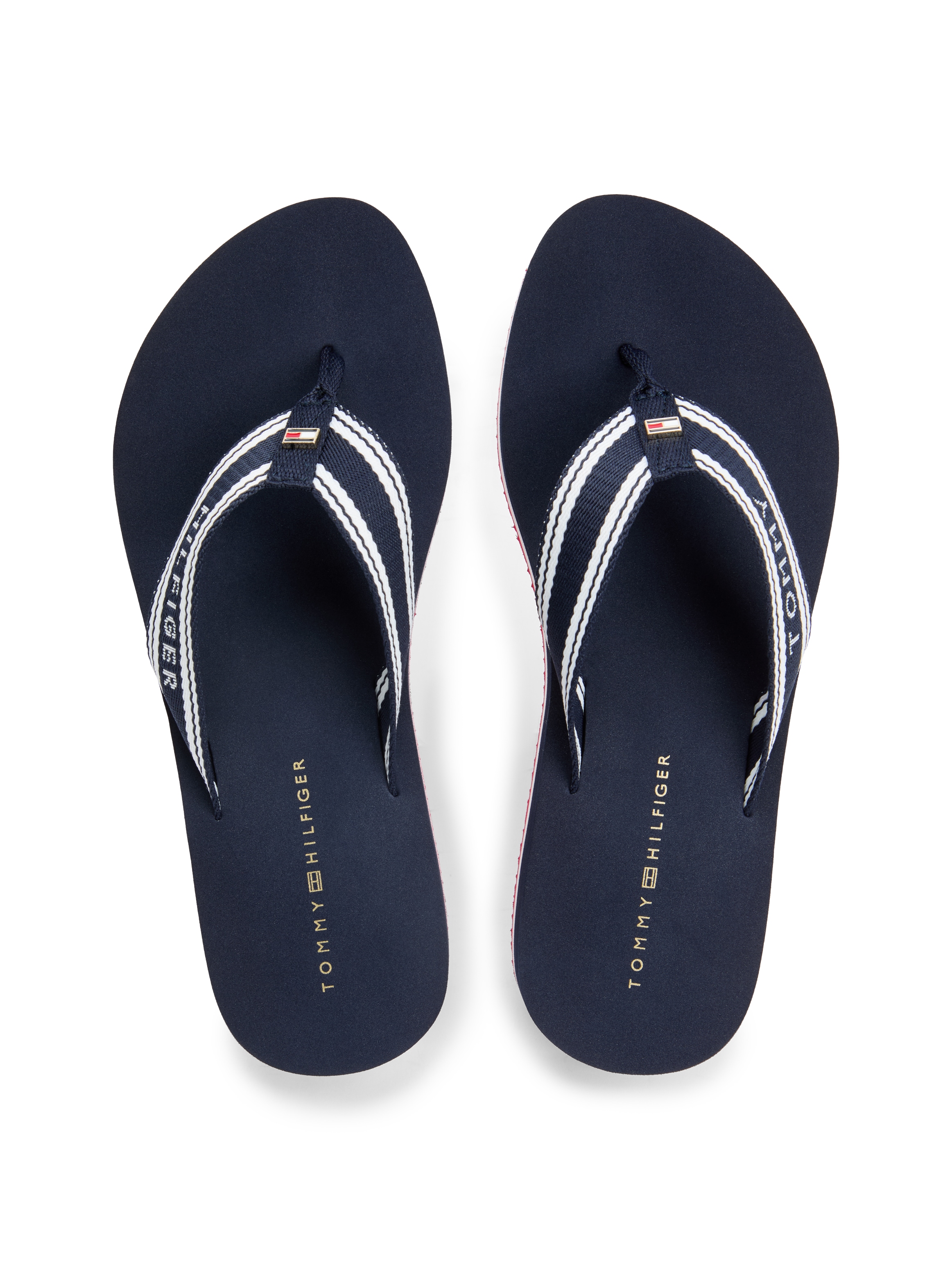 Tommy Hilfiger Zehentrenner »TH FLAG PRINT SUMMER SANDAL«  Keilabsatz, Plateau, Sommerschuh, Dianette mit gestreifter Bandage