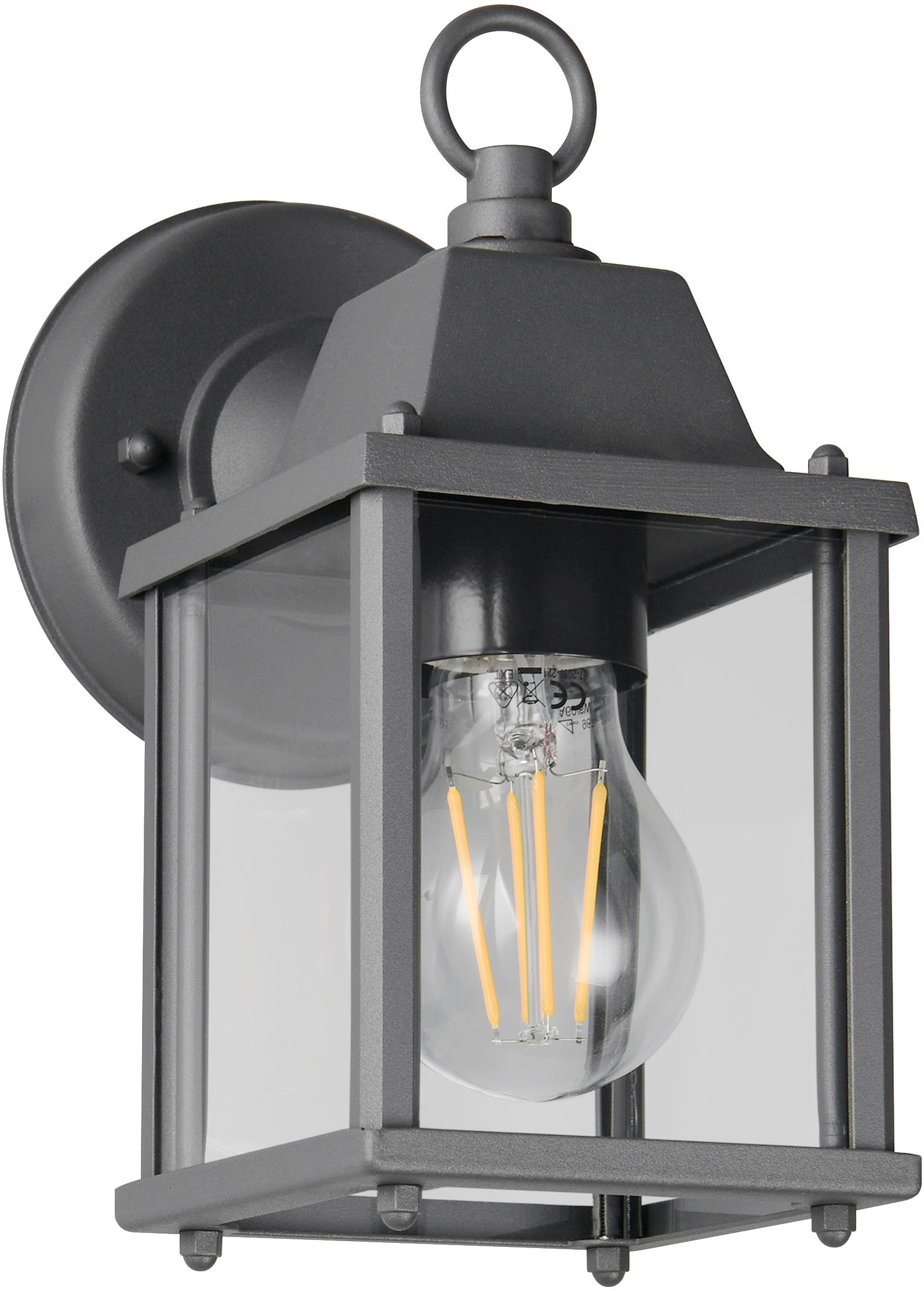 TRIO Leuchten Außen-Wandleuchte »MIRANDE, Hauswand Leuchte Laterne mit Glasschirm, exkl 1x E27 max 40W«, 1 flammig, Leuchtmittel E27 | Leuchtmittel wechselbar, IP23, Outdoor Wandlampe für wechselbare Leuchtmittel Höhe 23cm
