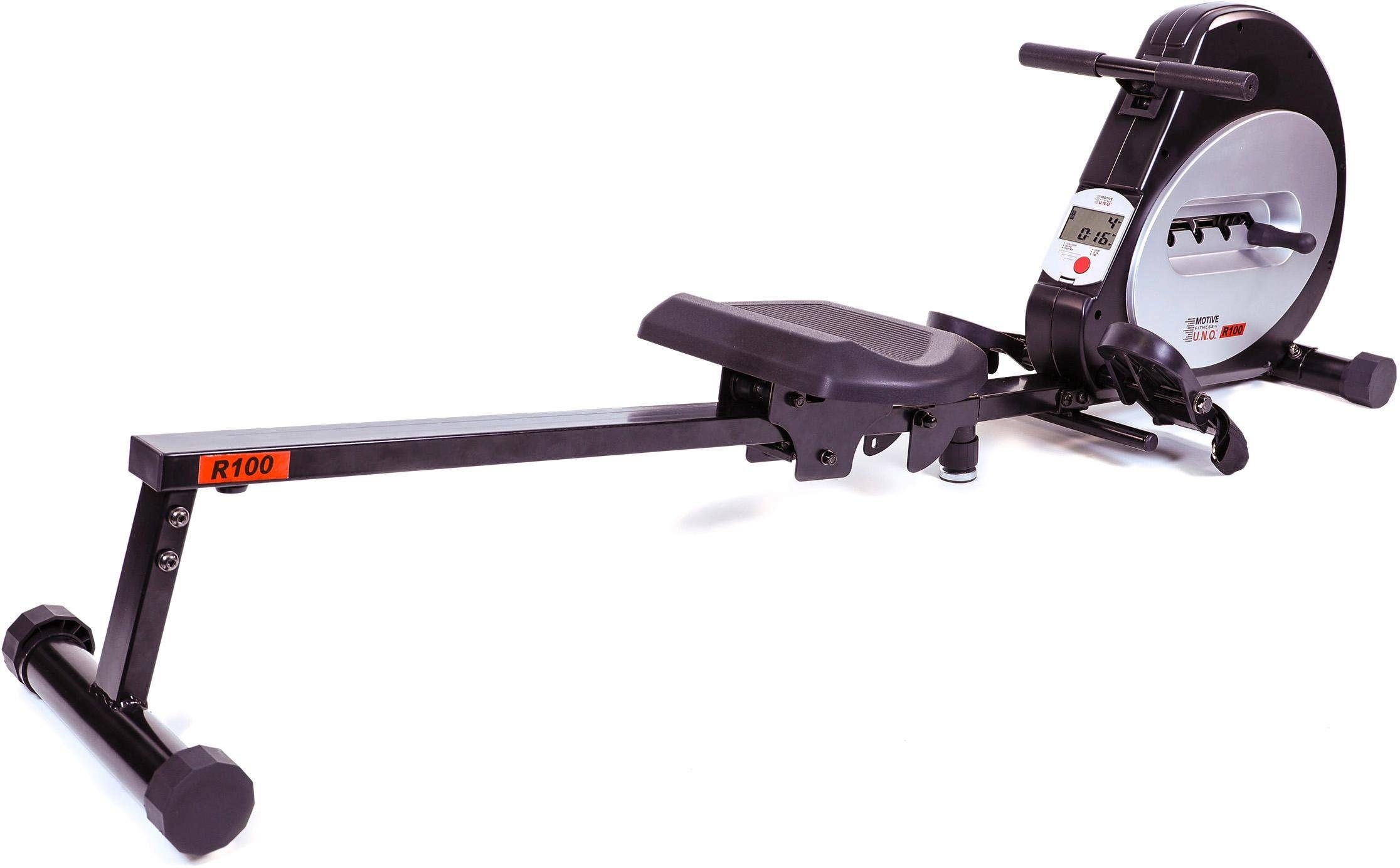 Rudergerät "R100", B:36cm H:53cm L:173cm, silber, MOTIVE FITNESS BY U.N.O., Rudergeräte, Rudermaschine, Seilzug, klappbar