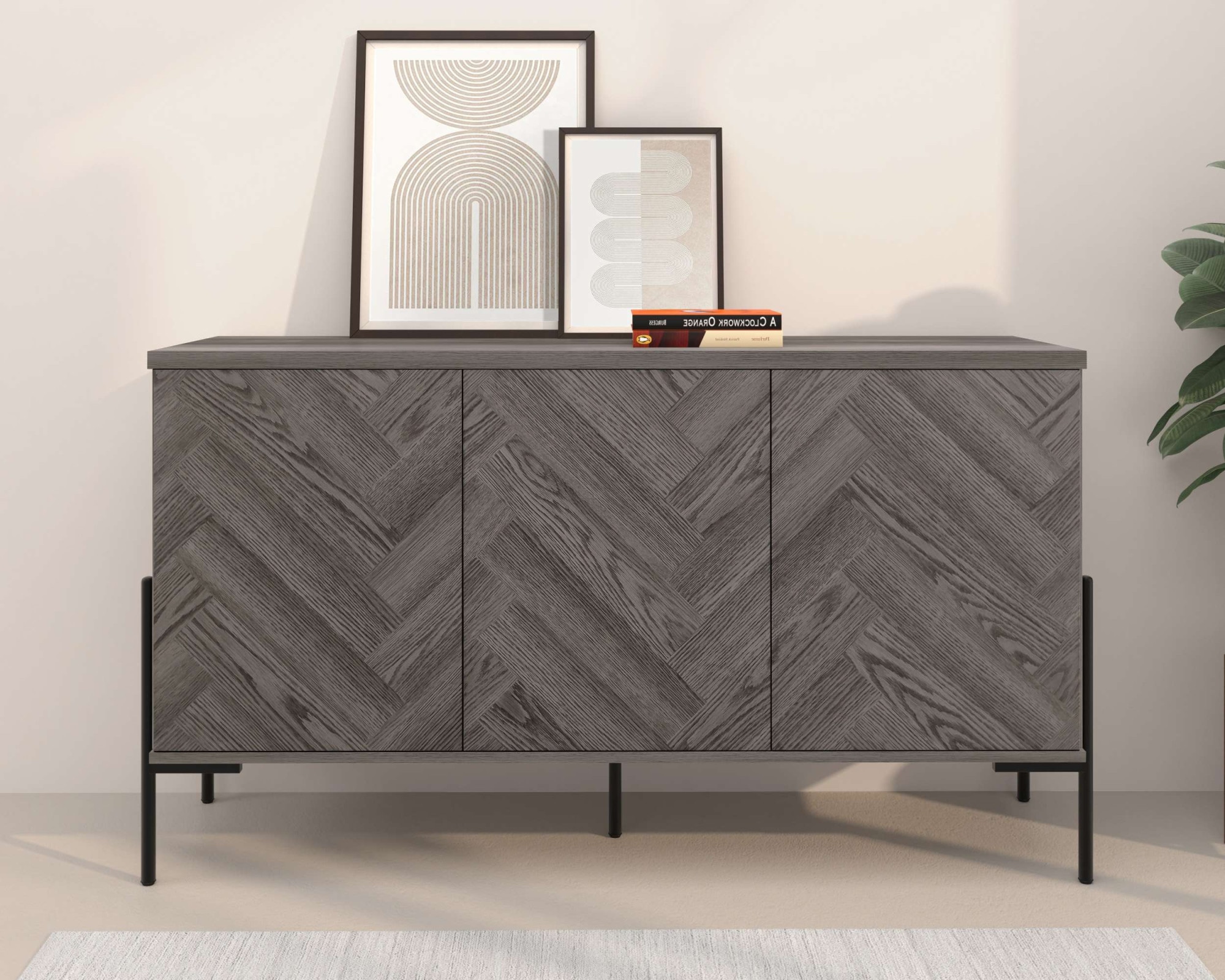 Leonique Sideboard "Eadwine" Kommode, Push-to-open, Türen mit Fischgräten M günstig online kaufen