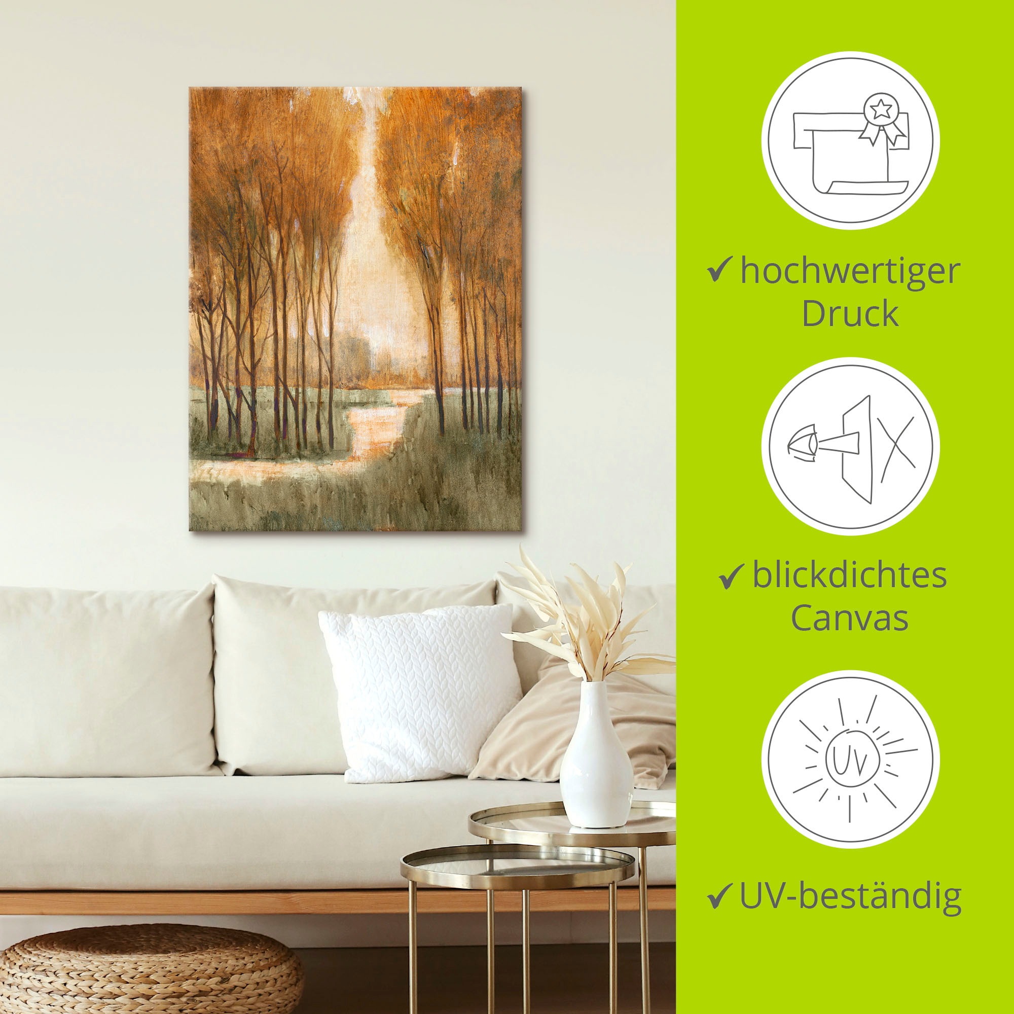Artland Leinwandbild »Goldener Wald I«, Wald, (1 St.), auf Keilrahmen gespannt