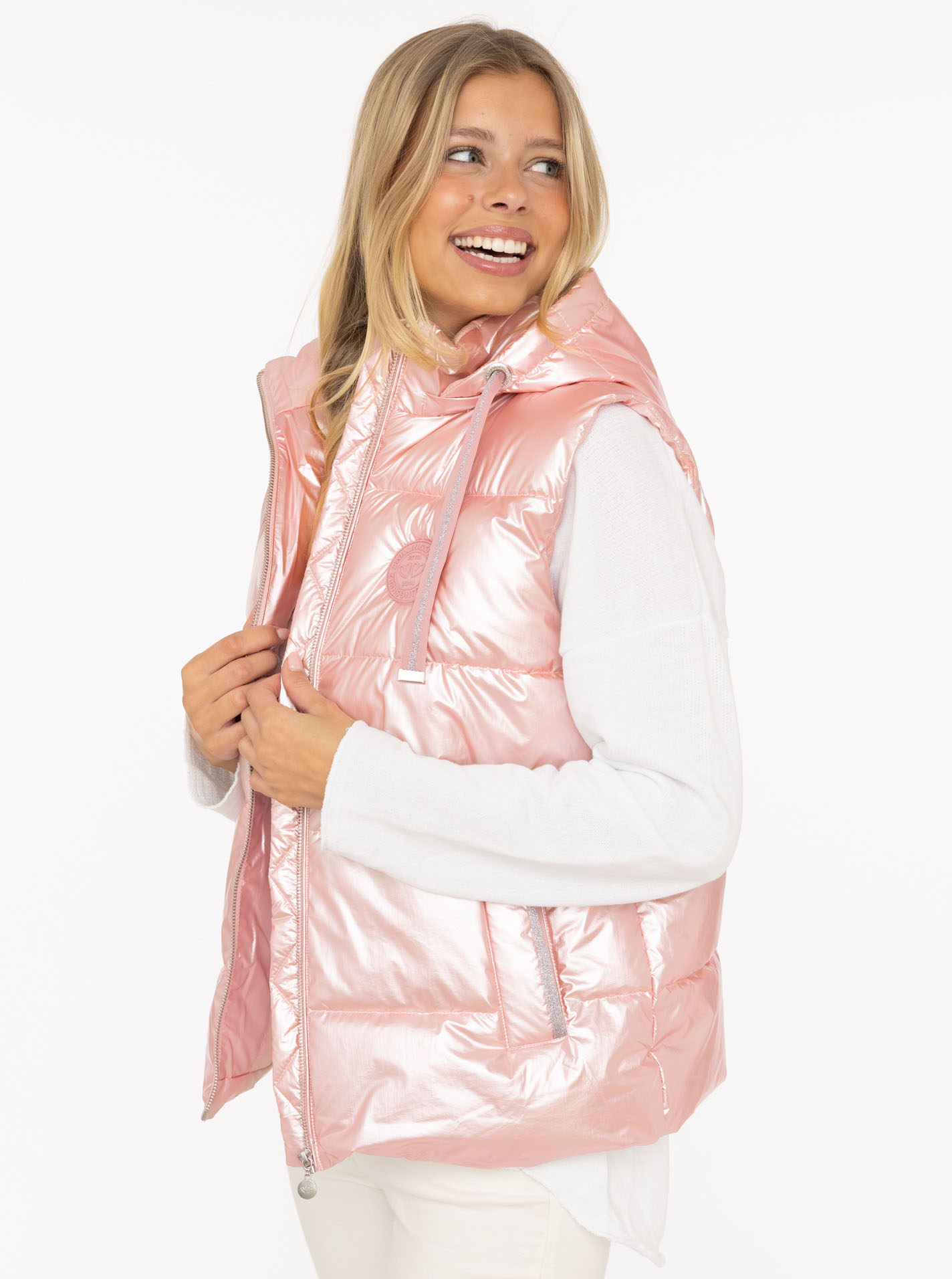 Thumbnail - Zwillingsherz Steppweste ""Zwillingsherz"" Frontreißverschluß, Kapuze, seitlichen Taschen