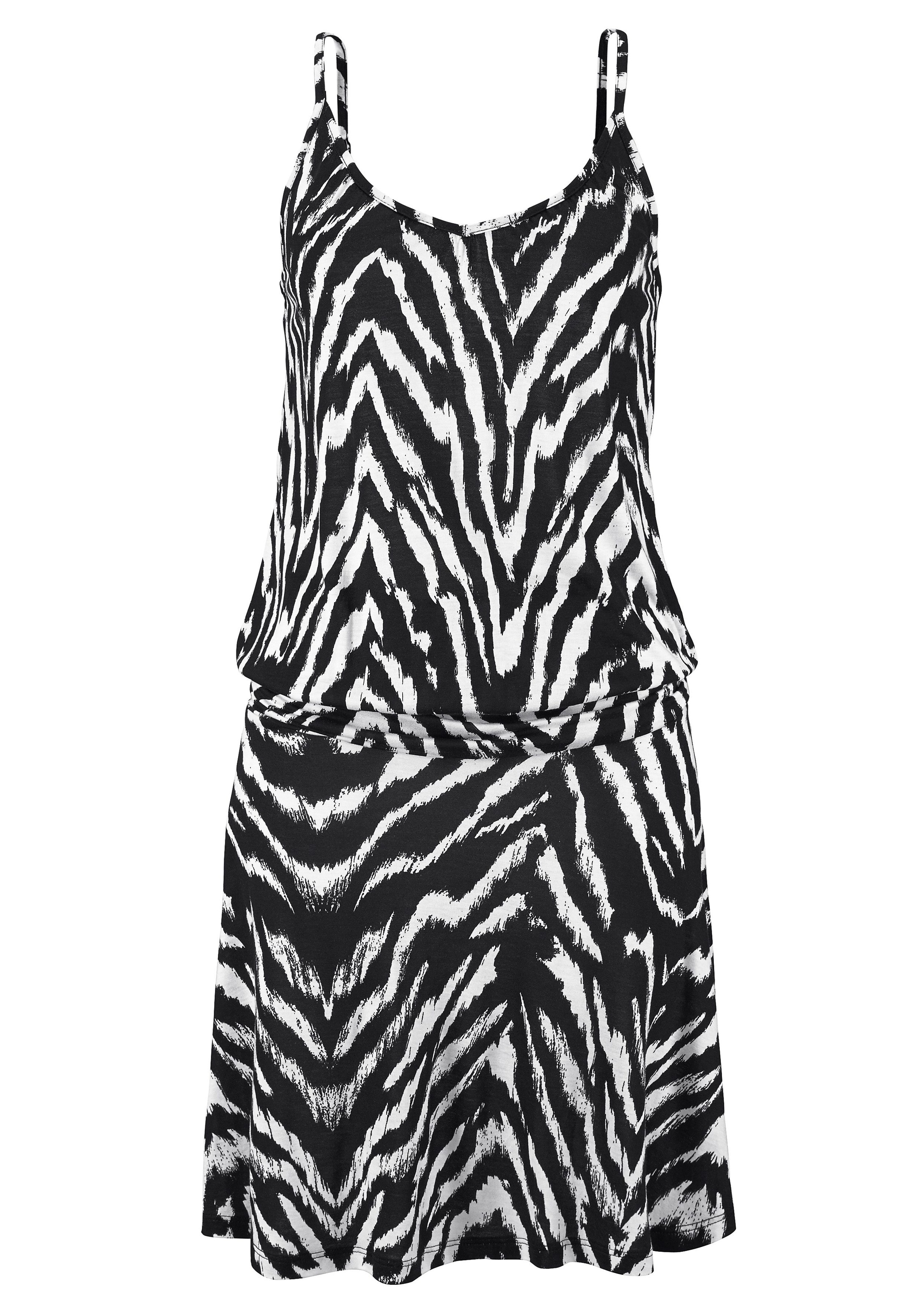 Beachtime by Lascana Strandkleid "aus Viskosejersey mit verstellbaren Trägern und Animaldruck" Ohne Taschen Kurzes Sommerkleid, luftiges Jerseykleid, Spaghettikleid, casual