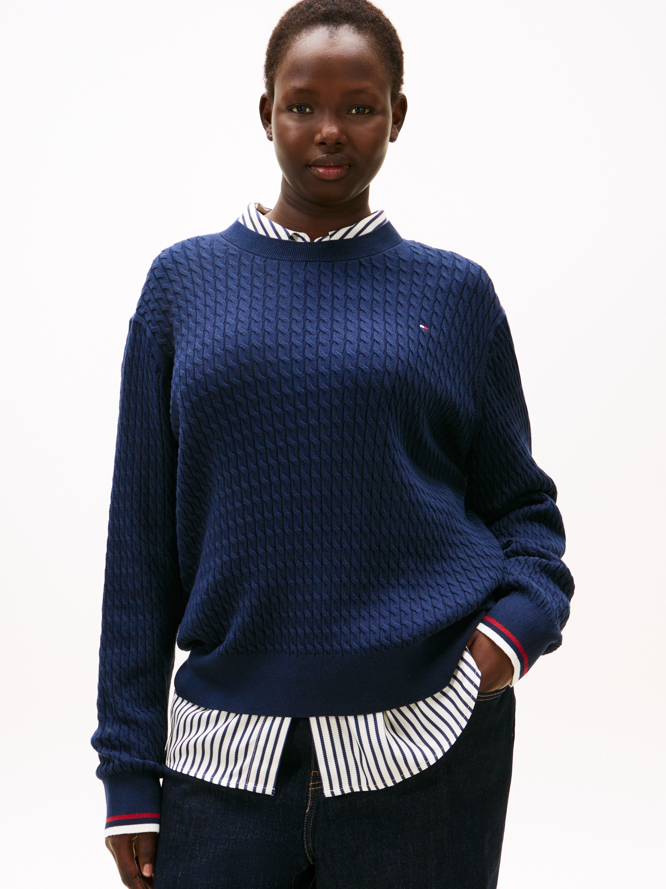 Tommy Hilfiger Curve Strickpullover "CRV CO CABLE FINE GG C-NK LS SWT", in günstig online kaufen