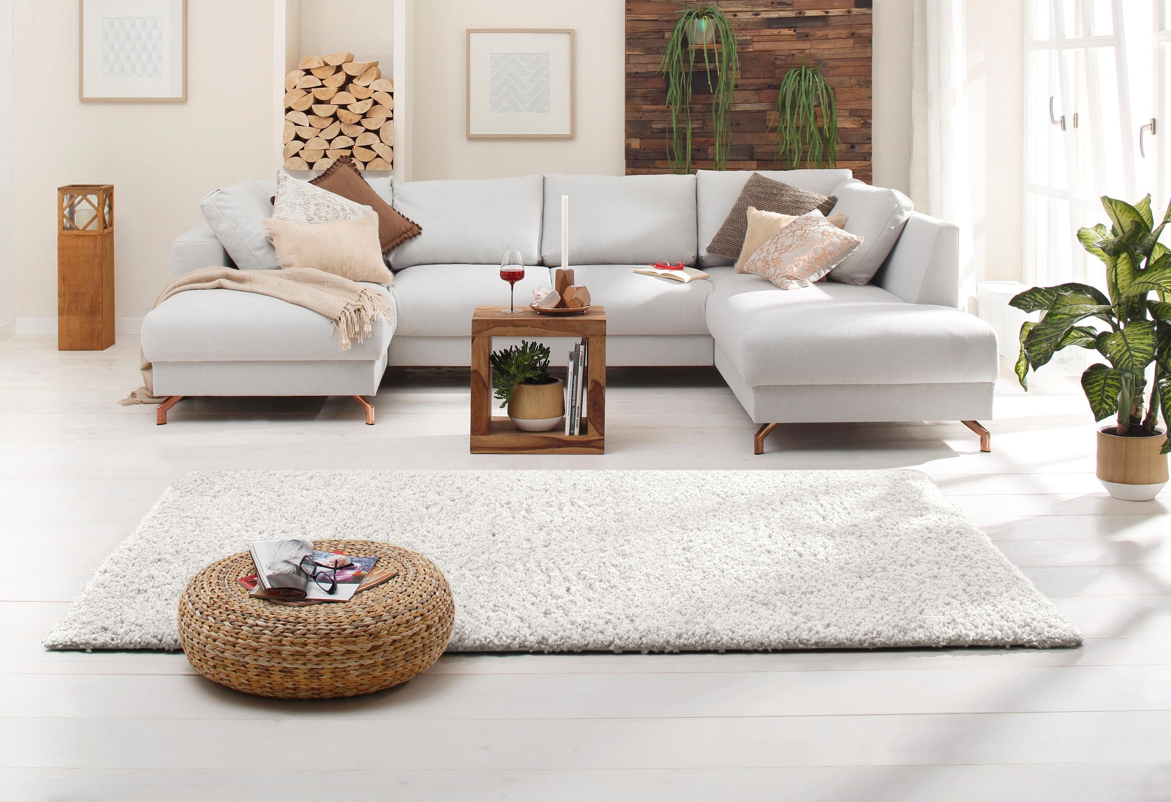 Home affaire Hochflor-Teppich »Viva«, rechteckig, 45 mm Höhe, Uni Farben, einfarbig, besonders weich und kuschelig
