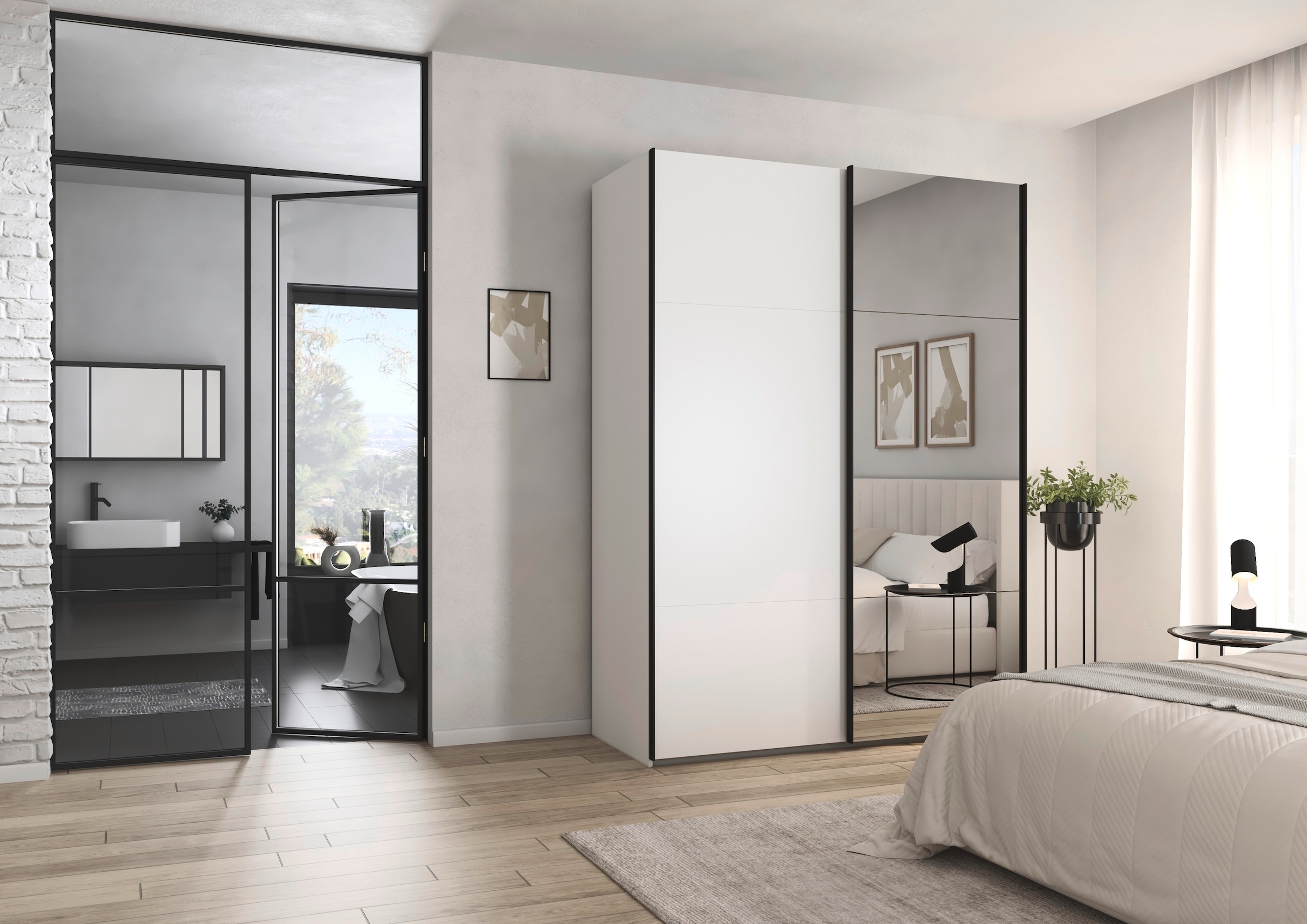 rauch Schwebetürenschrank »Kleiderschrank Schrank Garderobe Schlafzimmerschrank CONTIDO«, (in 3 verschiedenen Ausstattungen BASIC/CLASSIC/PREMIUM), aus hochwertigem Material in 6 Breiten 2 Griff-Farben MADE IN GERMANY
