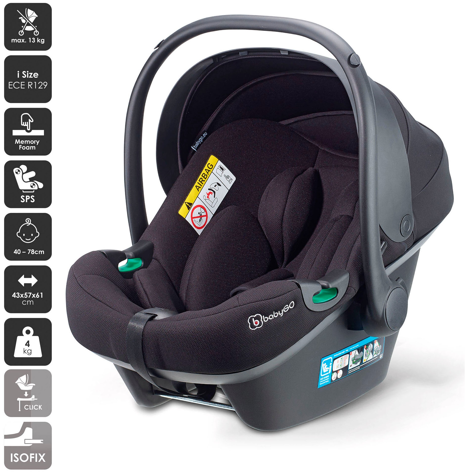 BabyGo Kombi-Kinderwagen »Style - 3in1« inkl. Babyschale mit Adaptern u. Wickeltasche