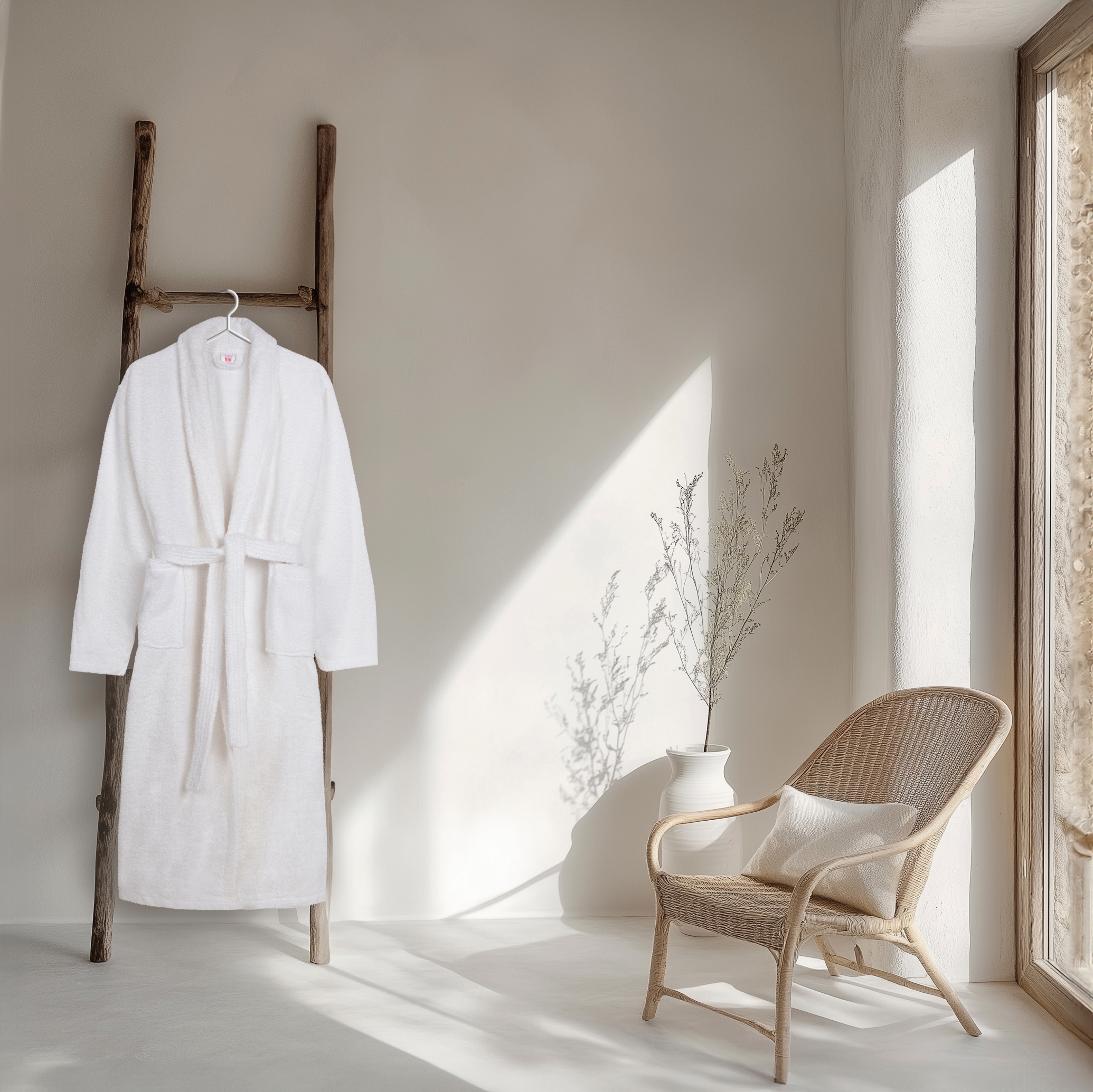 hip Bademantel »Hip Bathrobe uni«, (Packung, 1 St., 1x Bademantel), Schalkragen, Gürtel, Taschen, Damen & Herren, Velours, Glanz