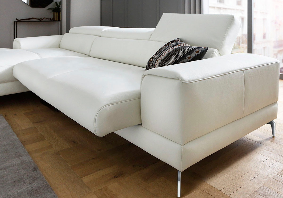 W.SCHILLIG Ecksofa »piedroo, Designsofa mit tollem Sitzkomfort, elegant und bequem, L-Form«, Kopfteilverstellung, wahlweise mit Sitztiefenverstellung, Breite 343cm