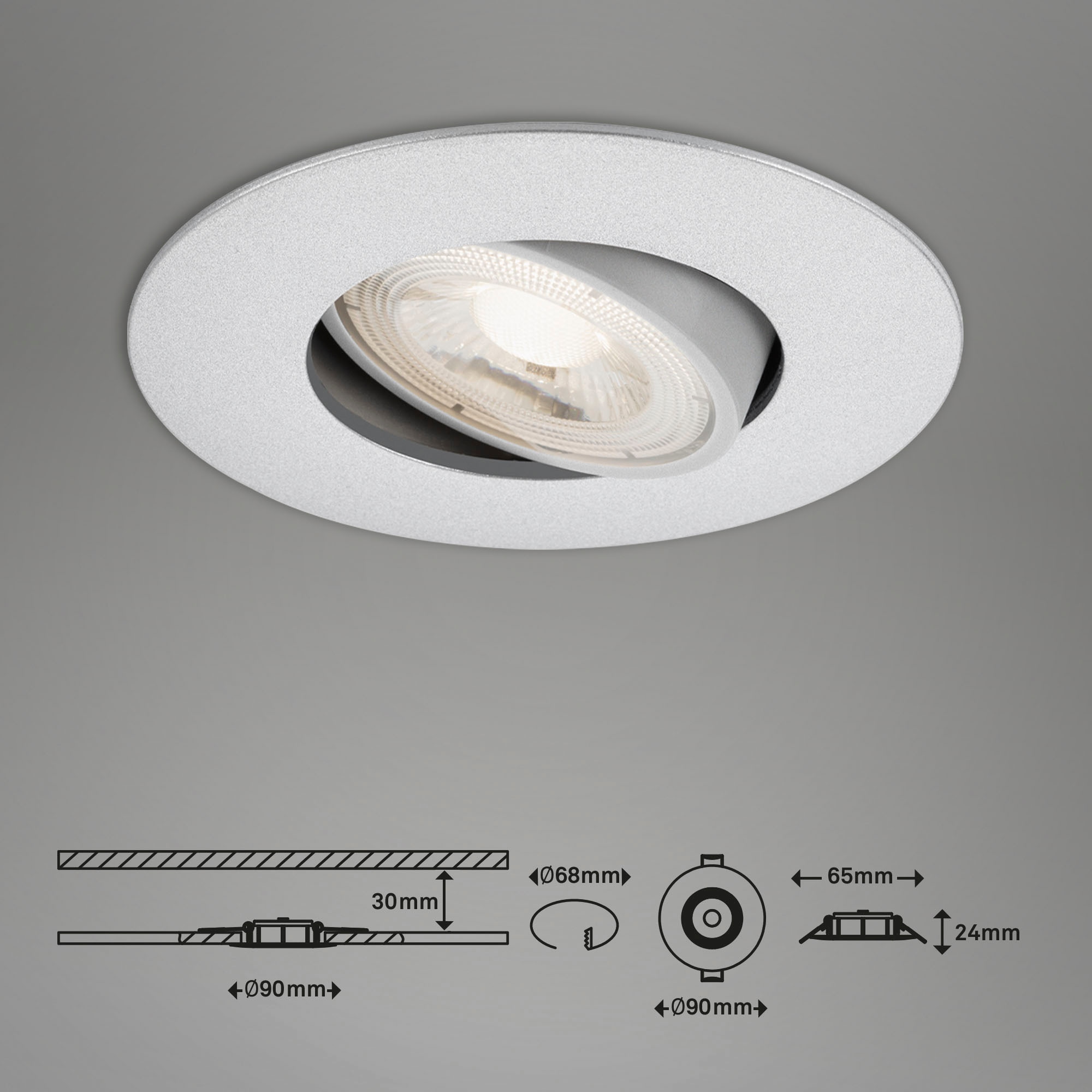 Briloner Leuchten LED Einbauleuchte »7048034 KULANA« LED-Board Warmweiß Einbauleuchte SET schwenkbar + dimmbar IP23 Ø 9cm