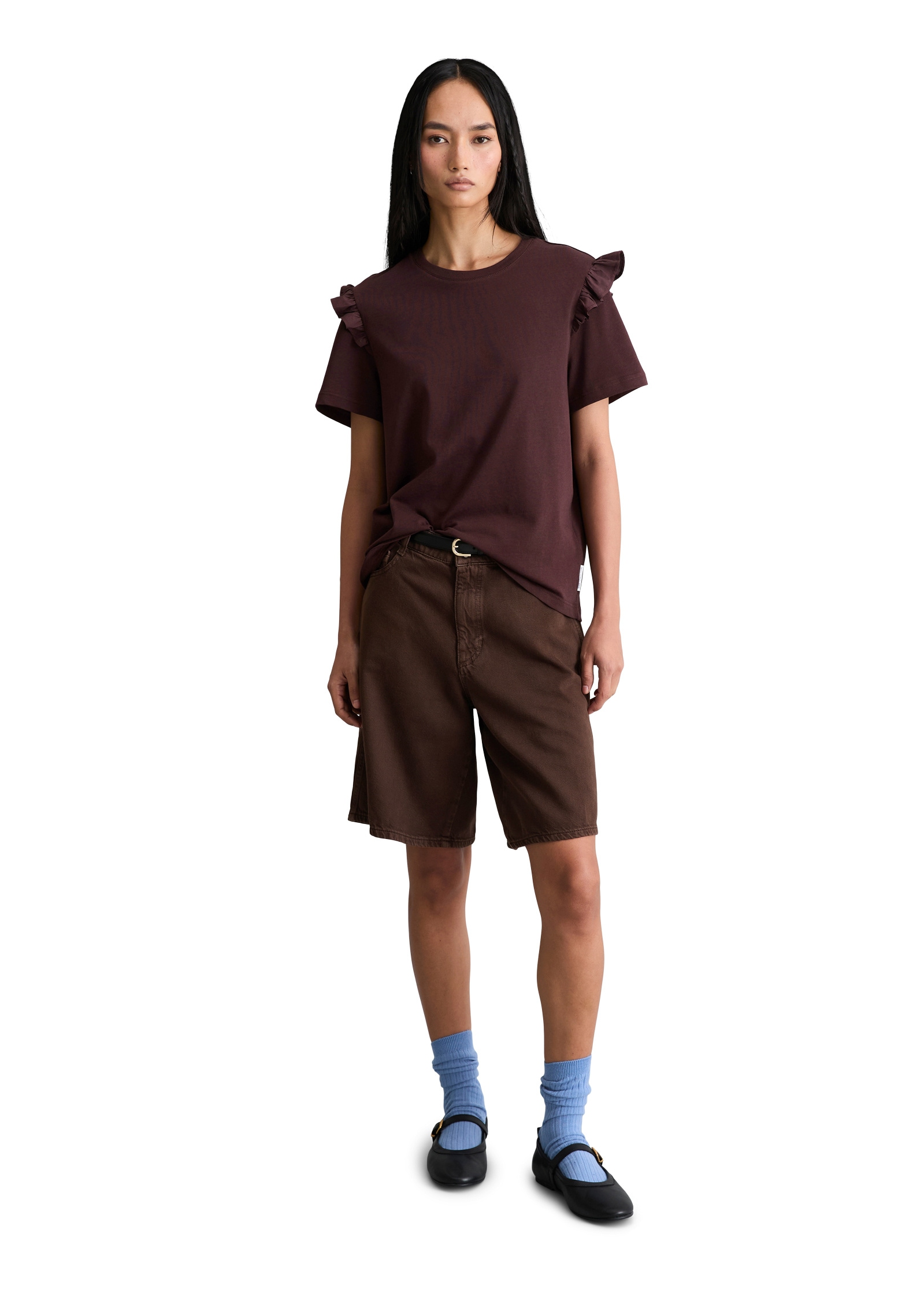 Marc O'Polo DENIM T-Shirt »mit Popline-Rüschen am Arm«