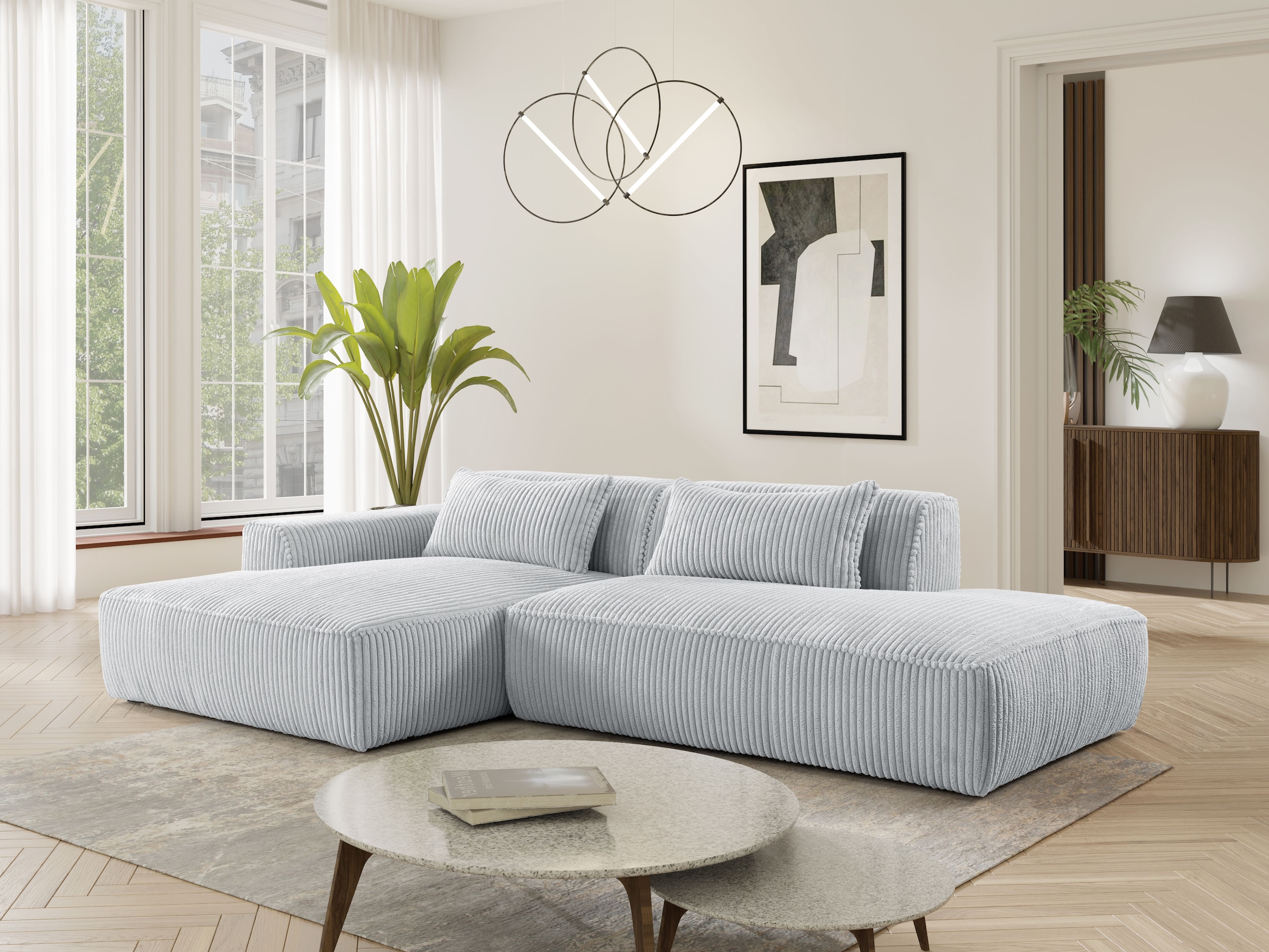 exxpo - sofa fashion Ecksofa "Billund modernes Designsofa, bequem und elegant, Breite 294cm, L-Form" modern, L-form, Wellenfedern, inklusive 2x Nierenkissen
