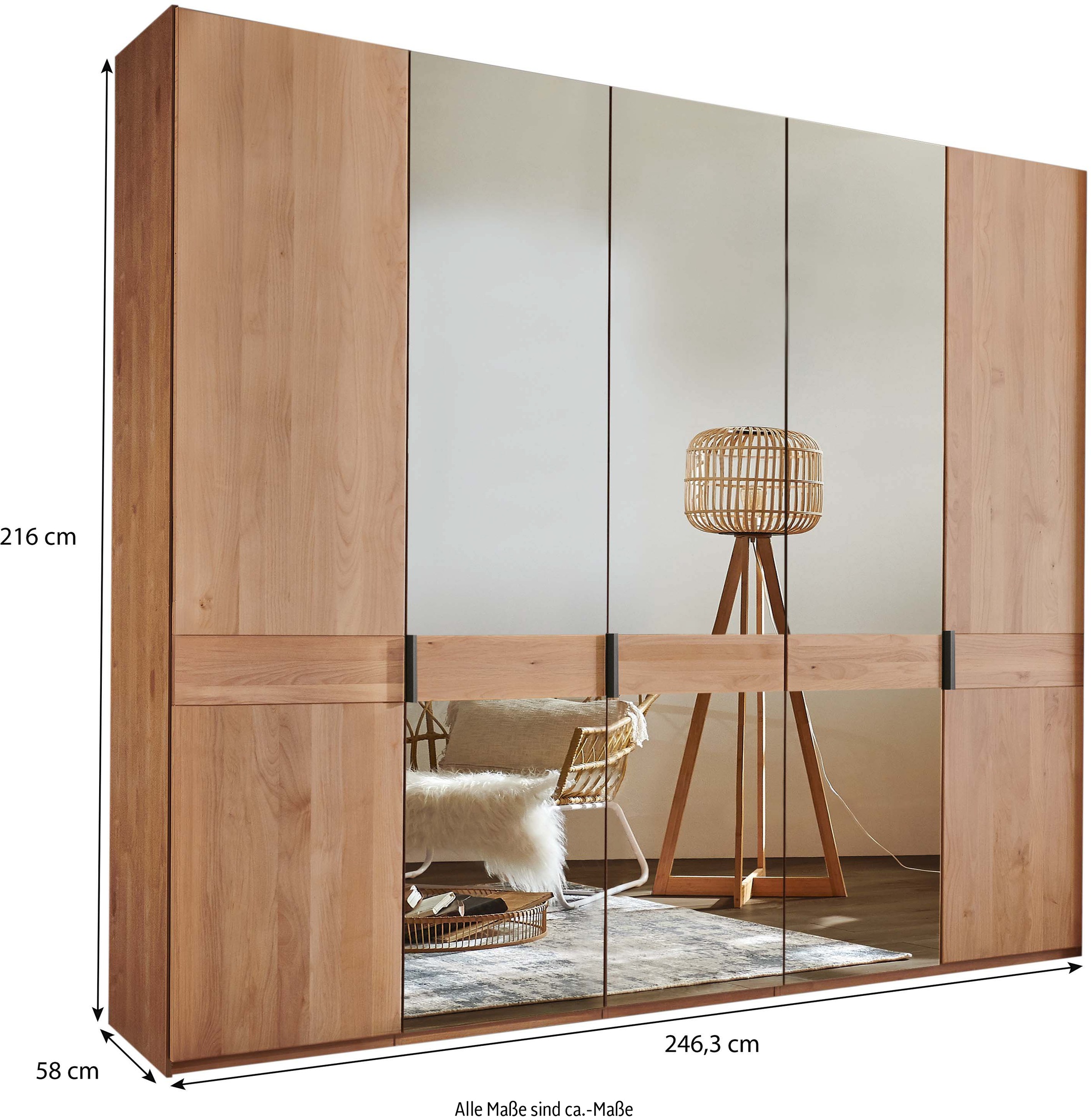 WIEMANN Drehtürenschrank »Cardiff, Massivholztüren in Kombination mit Glas- oder Spiegeltüren«, (4 Breiten, 2 Höhen 216/236cm auswählbar), hochwertiges Design in langlebiger Qualität, viel Stauraum