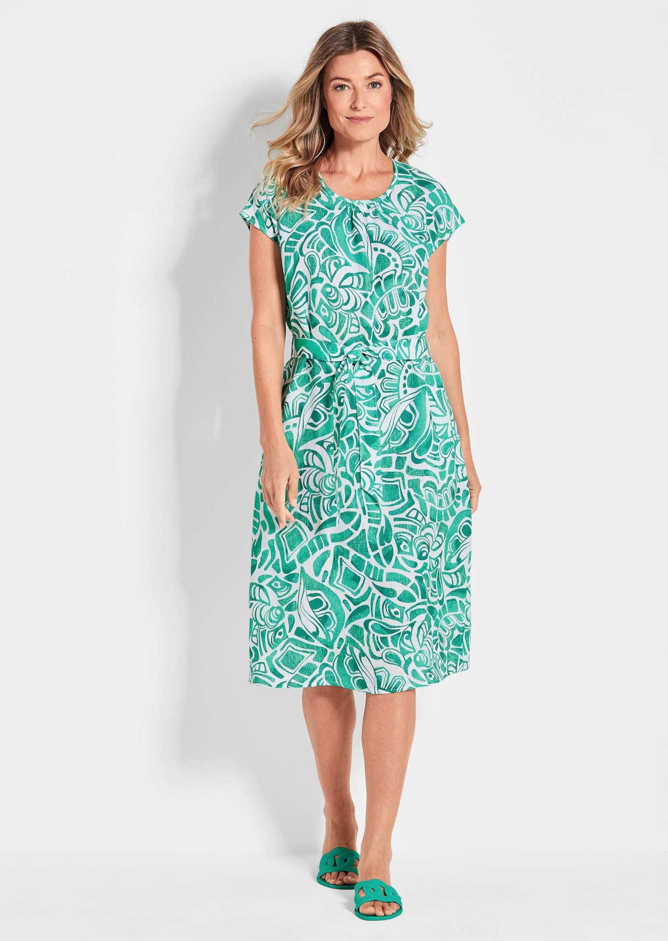 GOLDNER Sommerkleid »Leinenkleid Ethno, Halbarm«