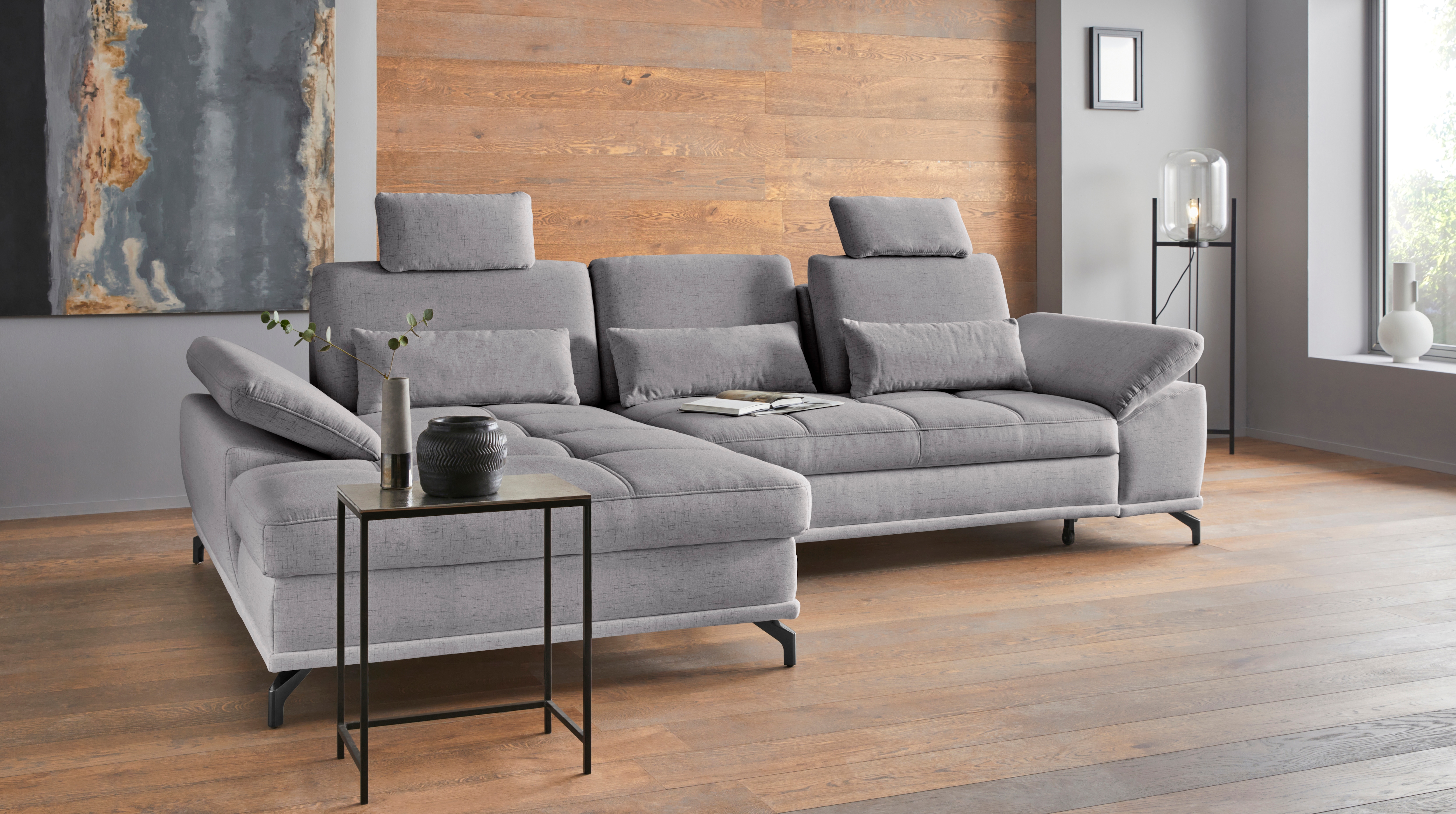 OTTO home Ecksofa "Costello L-Form, B: 301cm, Sitztiefen & Armteilverstellung, Federkern" 3 Nierenkissen, mit Schlaffunktion & Bettkasten
