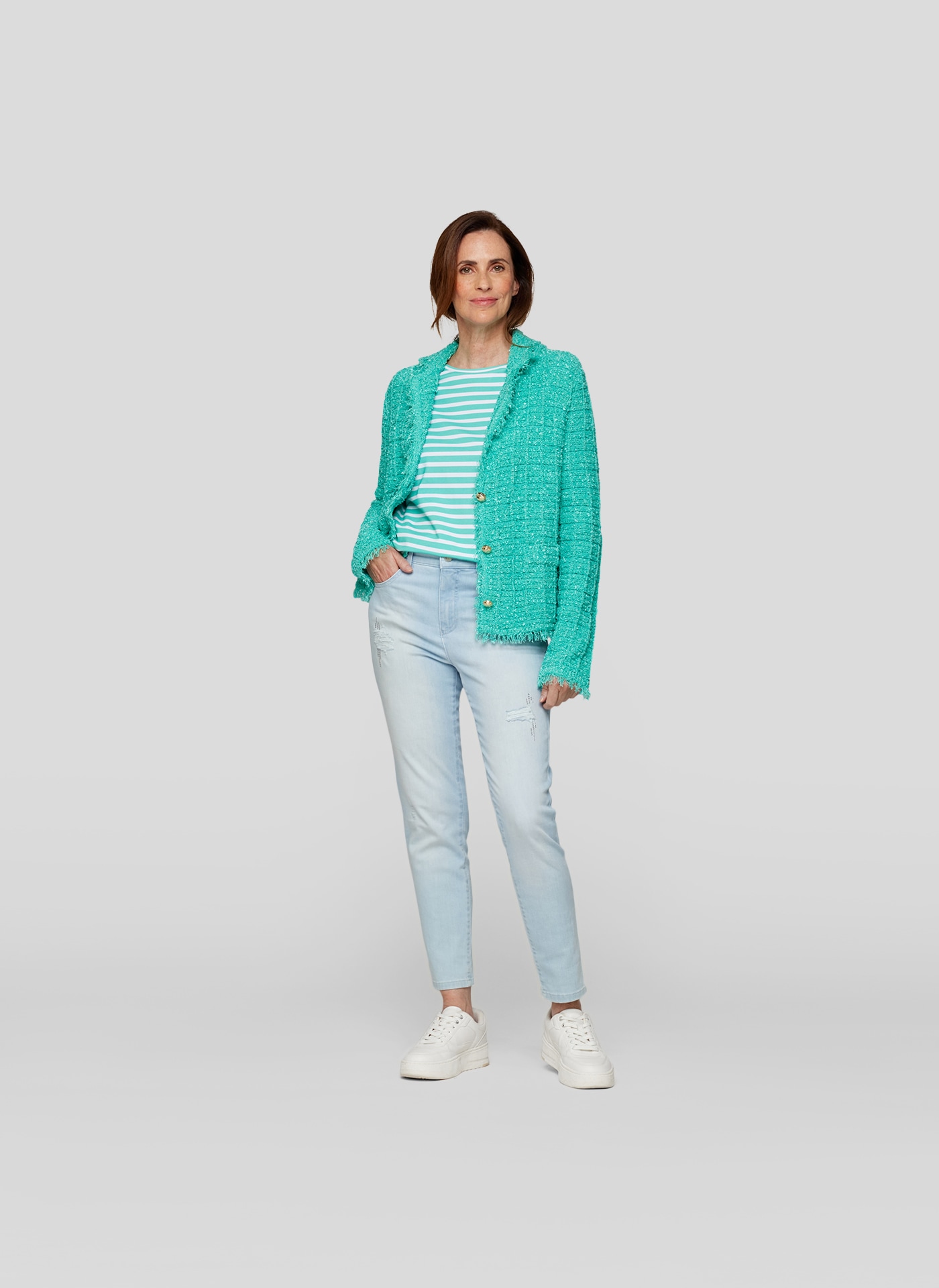 Rabe Jerseyblazer »Rabe Jacke mit Fransen und Knopfleiste - Elegant und feminin«