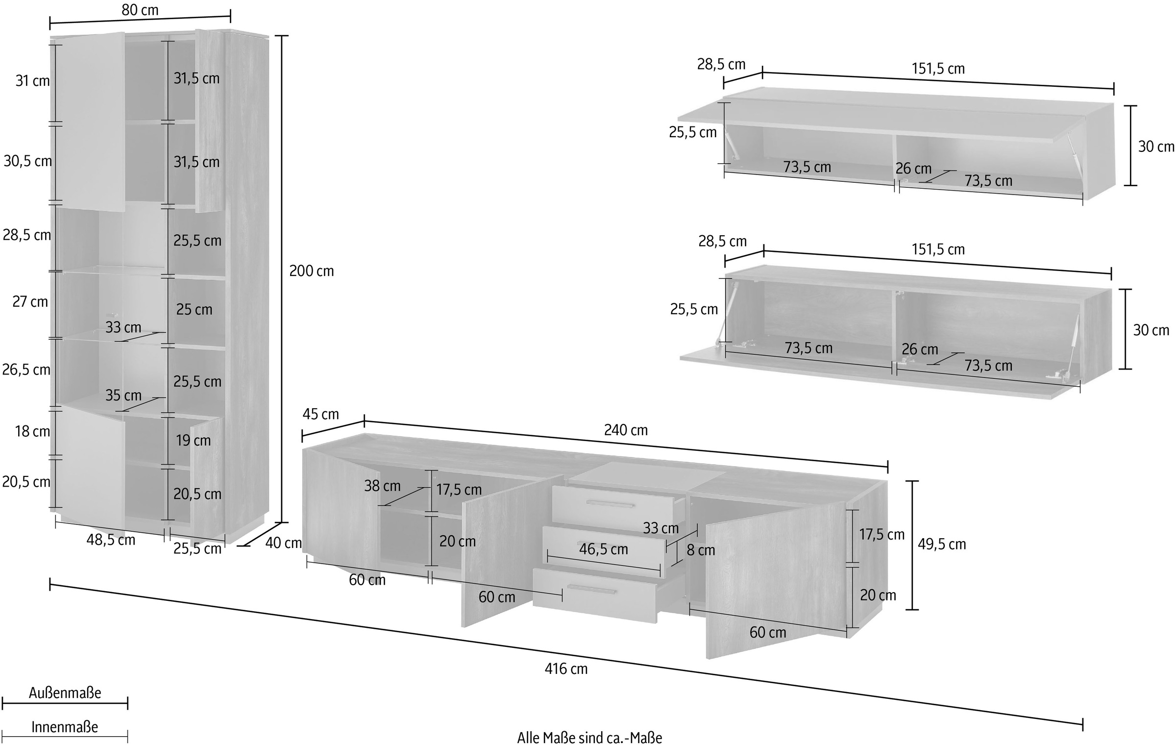 INOSIGN Schrank-Set »LARGO«, (Set, 4 St.), Soft-Close-Funktion und Push to open