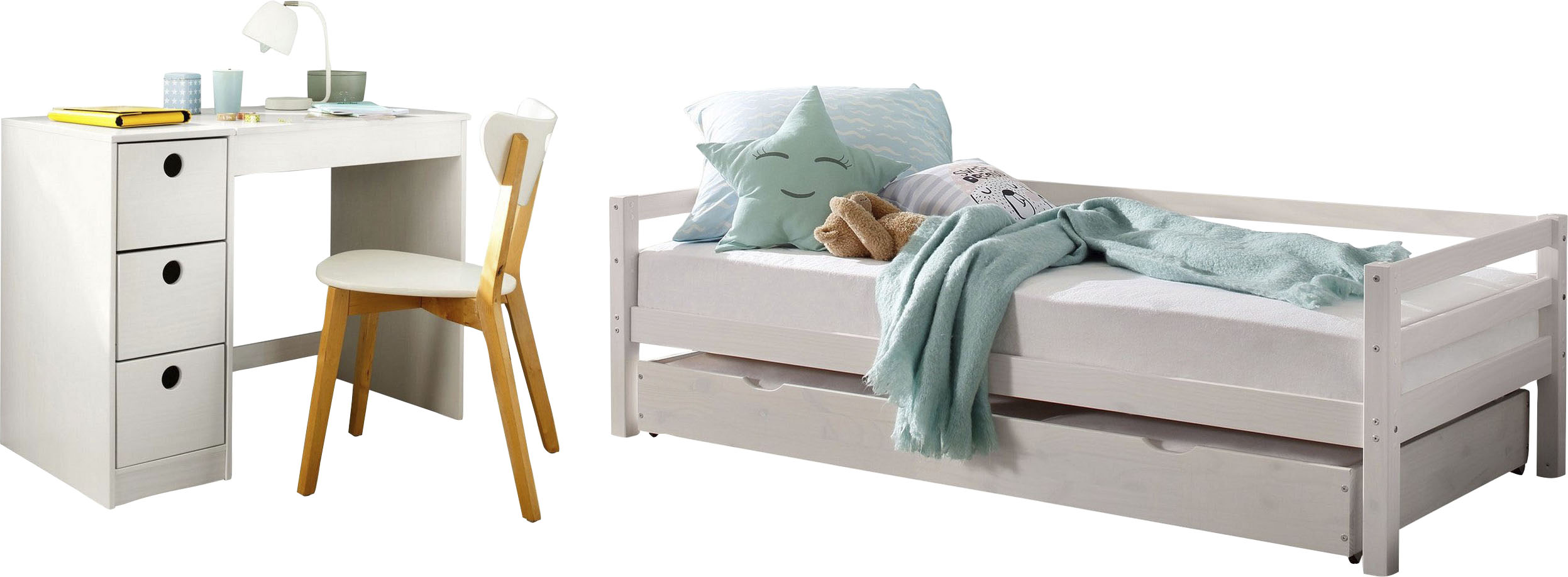 OTTO home "Alpi" Spar-Set, 2 Stk. tlg. Daybed mit 2. Liegefläche und Schreibtisch mit Stauraum, platzsparend