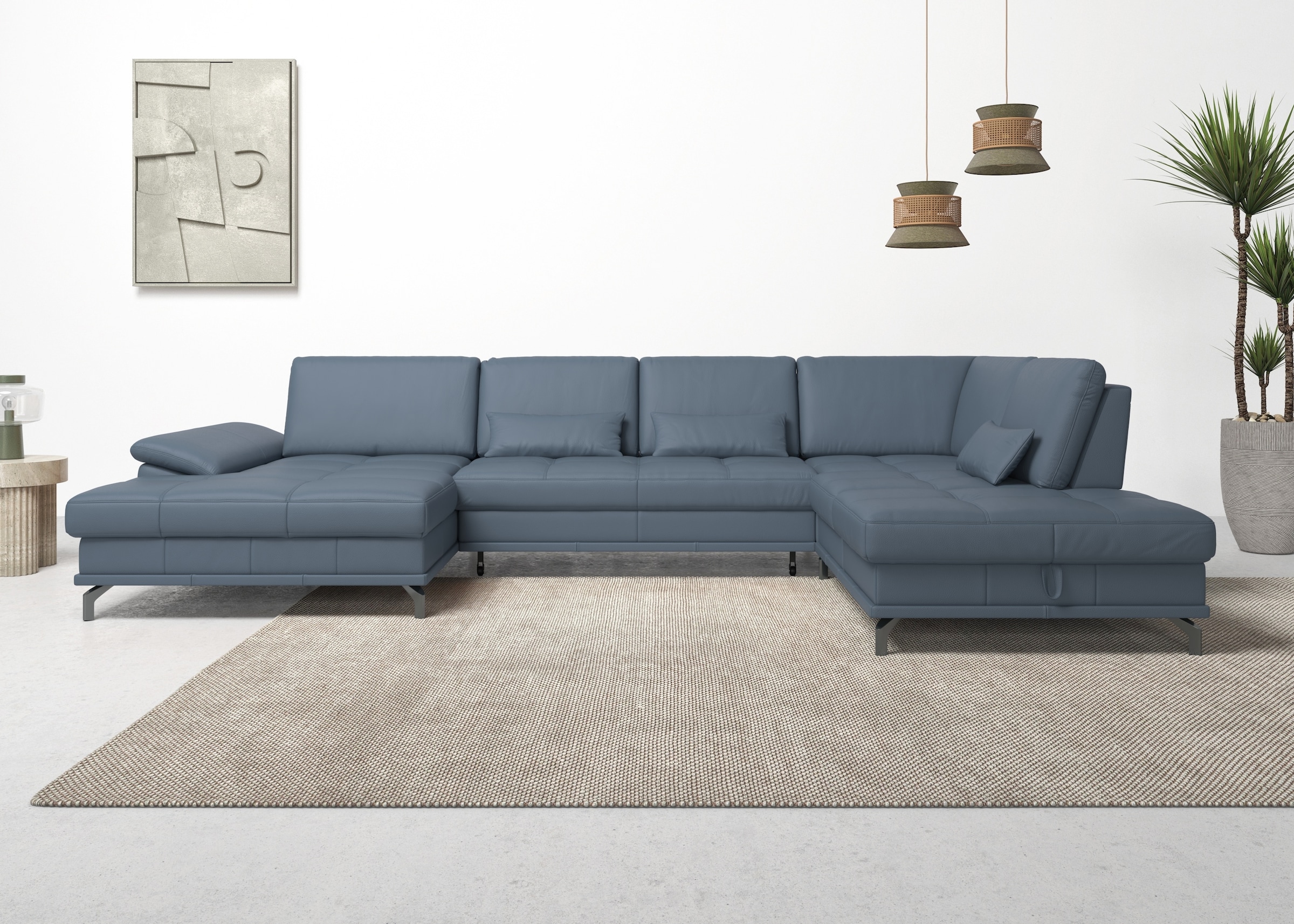 Places of Style Wohnlandschaft »Costello U-Form, mit Sitztiefenverstellung, Armteilverstellung und«, 3 Nierenkissen, optional Bettfunktion und Bettkasten