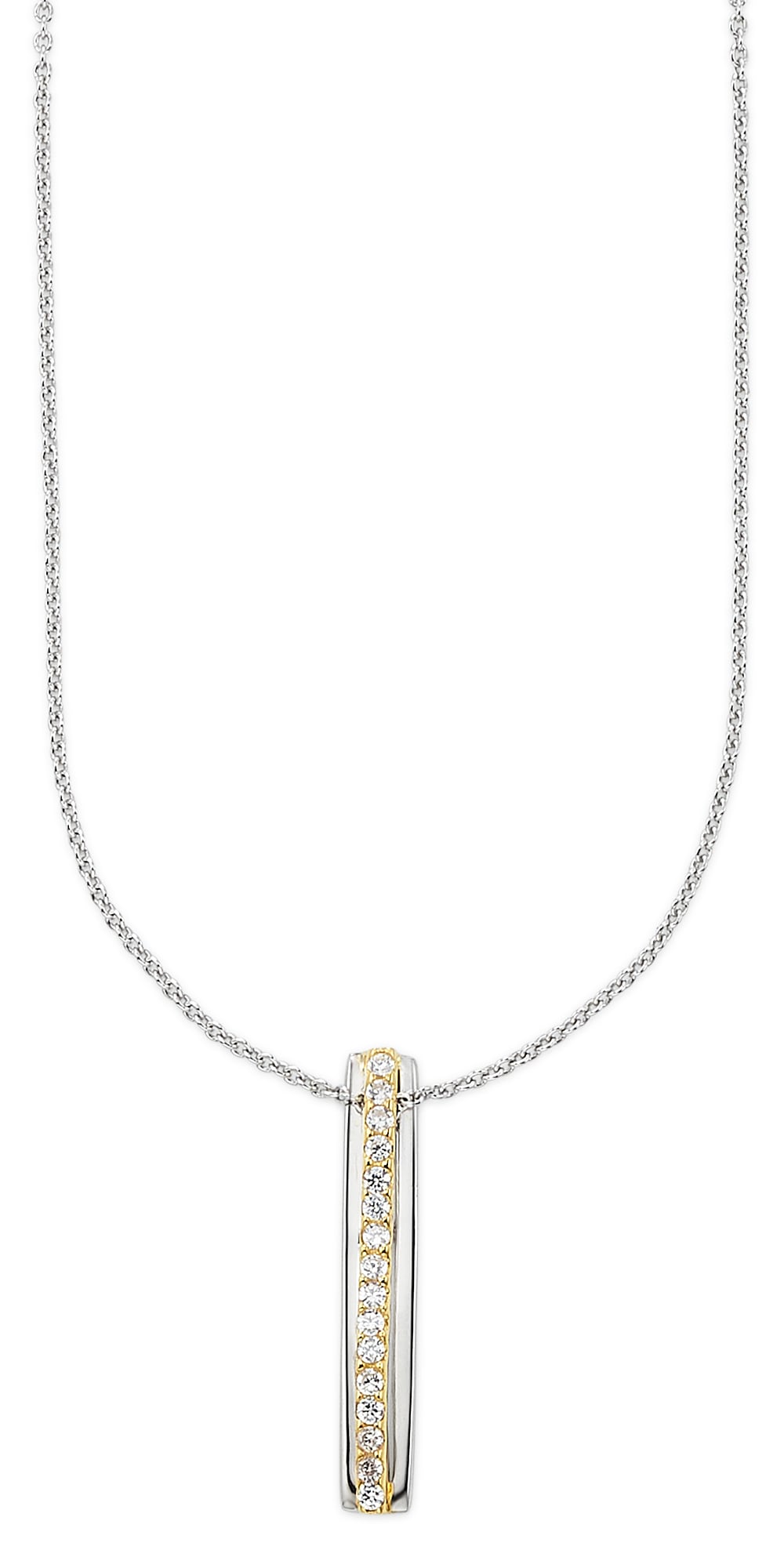 Kette mit Anhänger BRUNO BANANI "Schmuck Geschenk Kette mit Anhänger Stab", silberfarben, gelbgoldfarben, kristallweiß, Halsketten, Damen, Silber 925 (Sterlingsilber), L: 45 B: 1mm, mit Zirkonia (synth.), B:1mm