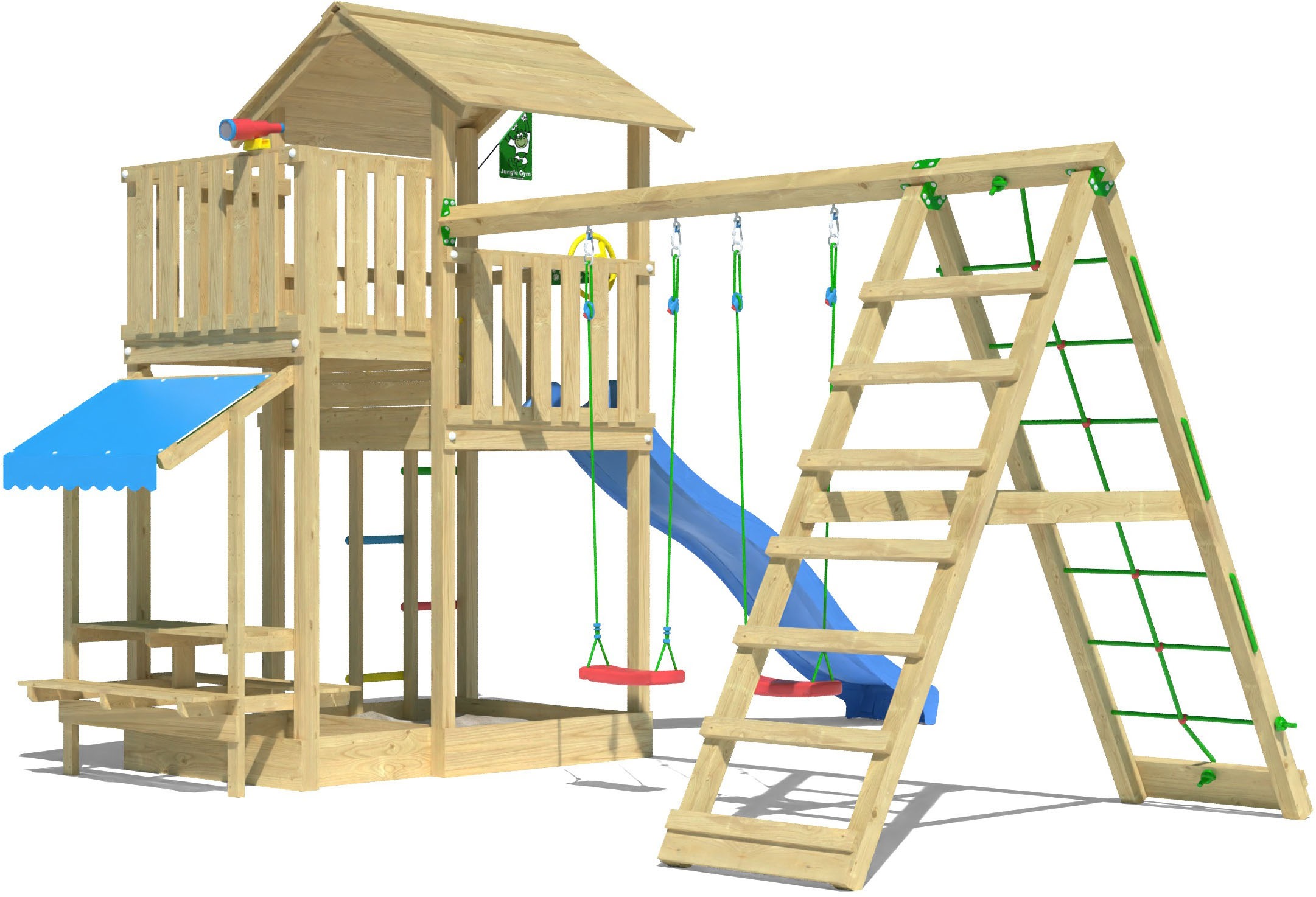 Jungle Gym Spielturm »Veranda«, (Set), Spielanlage mit Schaukel, Kletterbock und Rutsche mit Wasseranschluss